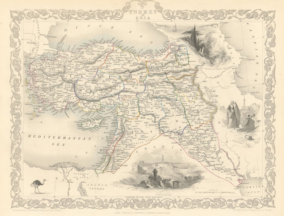 TURKEY IN ASIA. Cyprus Levant Iraq Kurdistan. Ottoman. TALLIS & RAPKIN 1851 map: Title: TURKEY IN ASIA. Cyprus Levant Iraq Kurdistan. Ottoman. TALLIS & RAPKIN 1851 map Description: Turkey in Asia'. Includes Asia Minor (Modern Turkey), the Levant (Syria, Lebanon, Jordan &