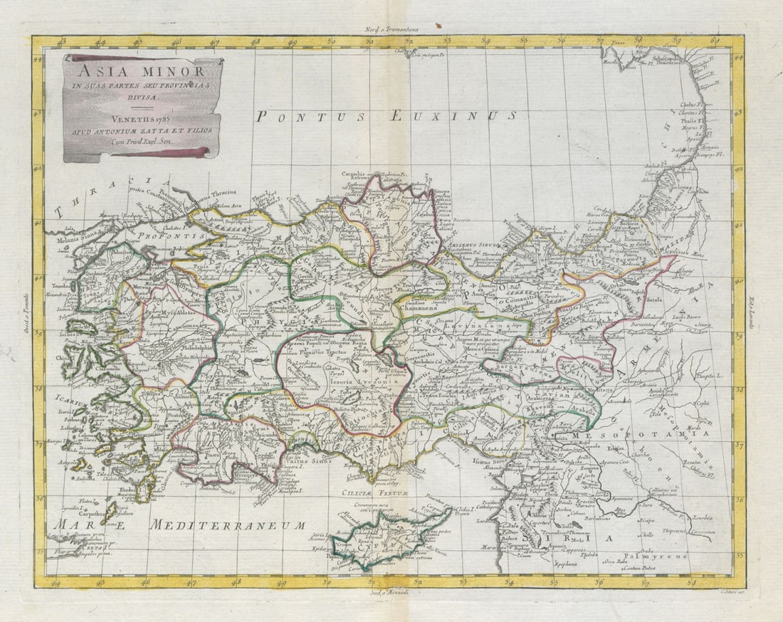 Ancient "Asia Minor in suas partes seu provincias divisa" Turkey. ZATTA 1785 map: Title: Ancient "Asia Minor in suas partes seu provincias divisa" Turkey. ZATTA 1785 map Description: Asia Minor in suas partes seu provincias divisa'. Ancient Asia Minor divided into provinces. Turkey