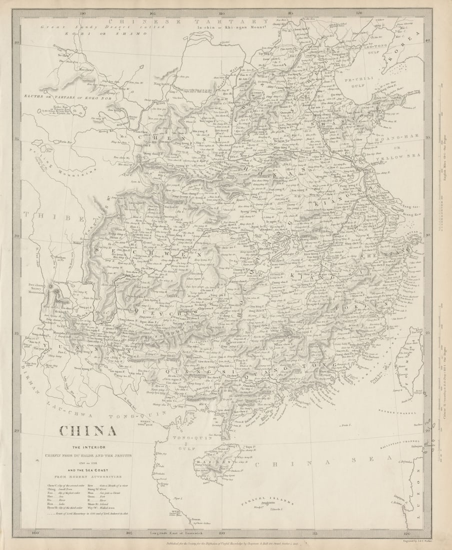 CHINA.From Du Halde Jesuits McCartney Kyaikkami. Formosa Taiwan SDUK 1844 map: Title: CHINA.From Du Halde Jesuits McCartney Kyaikkami. Formosa Taiwan SDUK 1844 map Description: CHINA. THE INTERIOR CHIEFLY FROM DU HALDE AND THE JESUITS 1710-1718, AND THE SEA COAST FROM MODERN AUT
