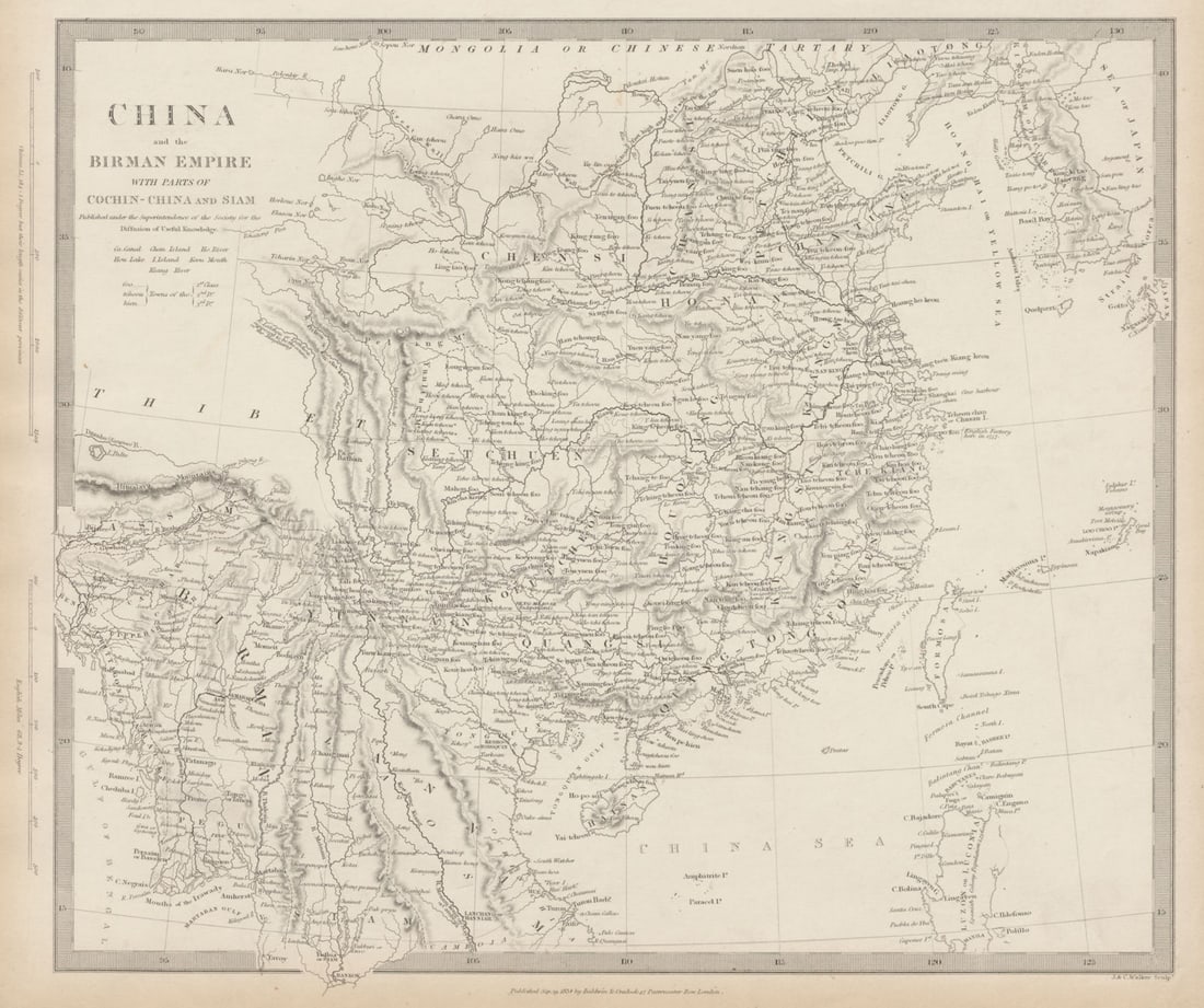 CHINA & BIRMAN EMPIRE. Burma Cochinchina Siam Thailand Korea. SDUK 1844 map: Title: CHINA & BIRMAN EMPIRE. Burma Cochinchina Siam Thailand Korea. SDUK 1844 map Description: CHINA AND BIRMAN EMPIRE WITH PARTS OF COCHIN CHINA AND SIAM' by S.D.U.K. - Society for the Diffusion of 