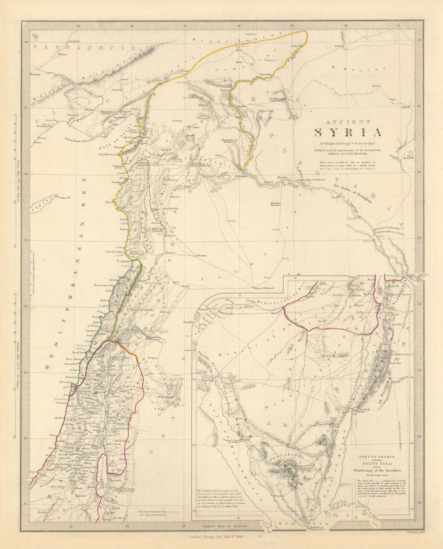 ANCIENT SYRIA. Levant; Sinai. wanderings of the Israelites. SDUK 1855 old map: Title: ANCIENT SYRIA. Levant; Sinai. wanderings of the Israelites. SDUK 1855 old map Description: ANCIENT SYRIA // Part of Arabia including Mount Sinai showing the wanderings of the Israelites' by S.D