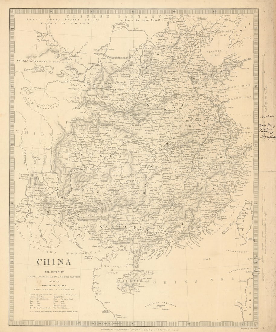 CHINA from Du Halde Jesuits McCartney Kyaikkami. Formosa Taiwan SDUK 1844 map: Title: CHINA from Du Halde Jesuits McCartney Kyaikkami. Formosa Taiwan SDUK 1844 map Description: CHINA. THE INTERIOR CHIEFLY FROM DU HALDE AND THE JESUITS 1710-1718, AND THE SEA COAST FROM MODERN AUT