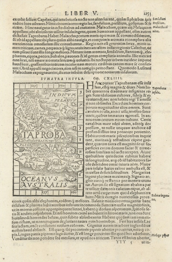 Sumatra lnsula. Taprobana. Sumatra or Sri Lanka. SEBASTIAN MÜNSTER 1572 map (1 of 1)