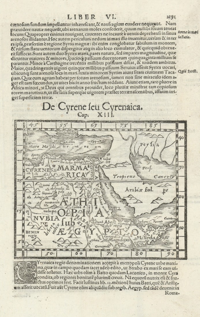 De Cyrene seu Cyrenaica. North east Africa. Middle East. Egypt. MÜNSTER 1572 map (1 of 1)
