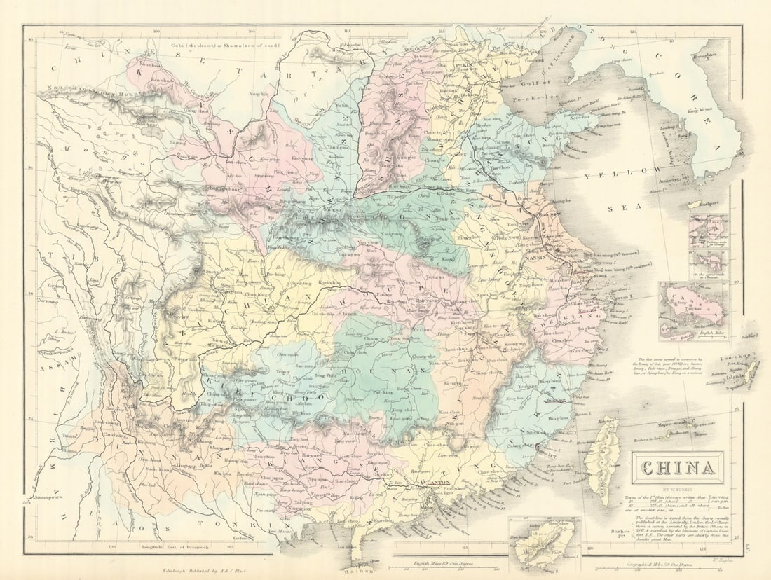 China showing provinces & Great Wall. 1842 Treaty Ports. WILLIAM HUGHES 1854 map: Title: China showing provinces & Great Wall. 1842 Treaty Ports. WILLIAM HUGHES 1854 map Description: China'. William Hughes. Published 1854. Antique atlas map with original hand colouring / coloring. 