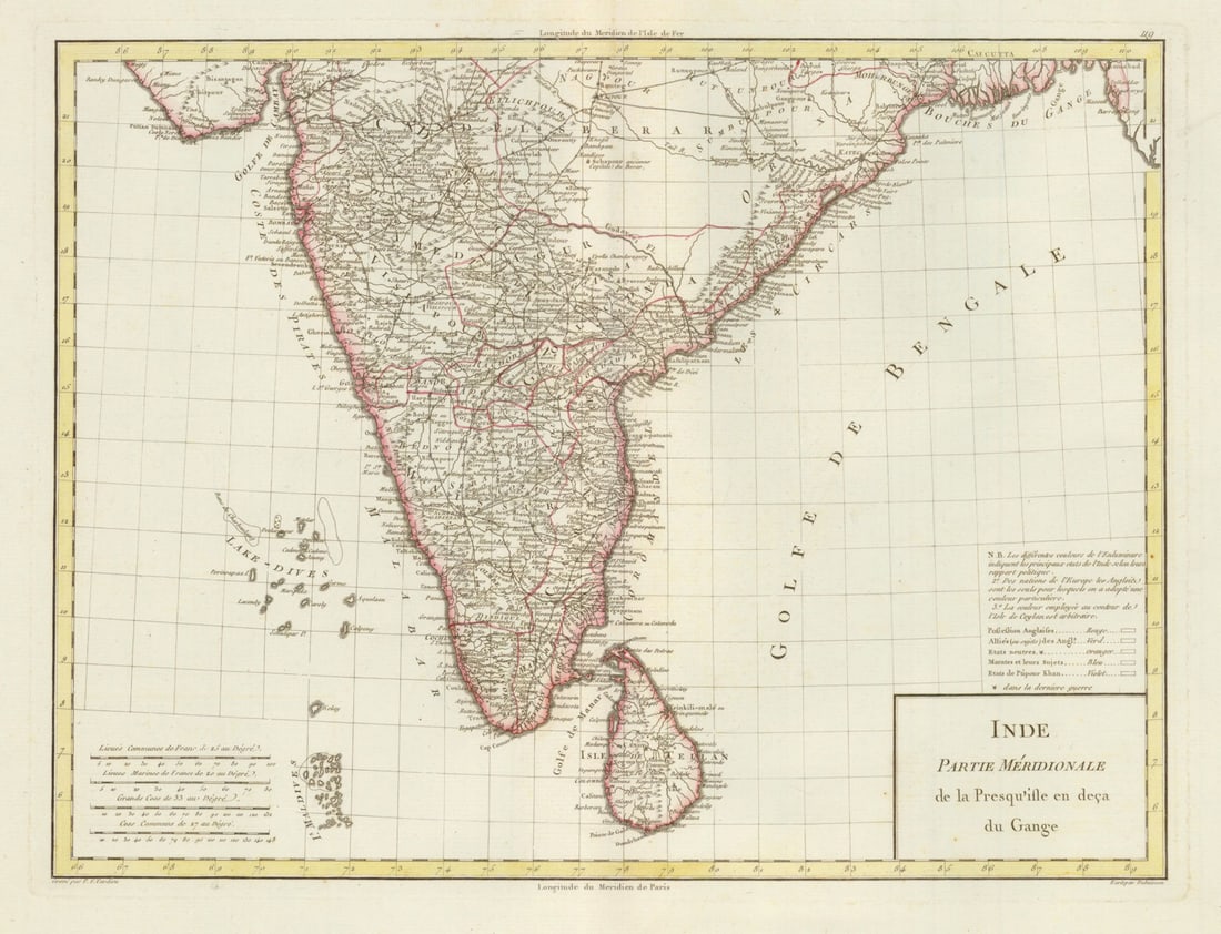 Inde. Partie Méridionale…en deça du Gange'. Mentelle/Chanlaire. India c1795 map: Title: Inde. Partie Méridionale…en deça du Gange'. Mentelle/Chanlaire. India c1795 map Description: Inde Partie Méridionale de la Presqu'isle en deça du Gange'. A map of Sout