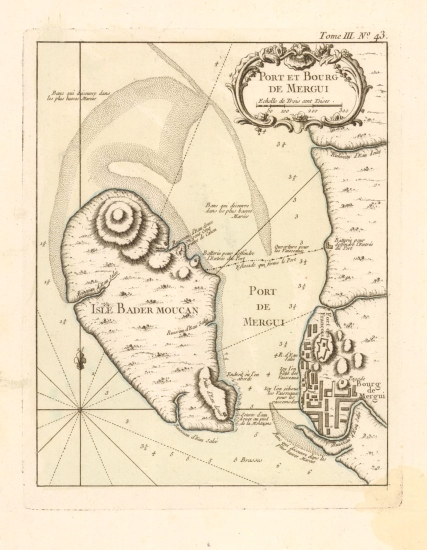 Port et Bourg de Mergui' BELLIN. Myeik, Burma / Myanmar c1764 old antique map (1 of 1)