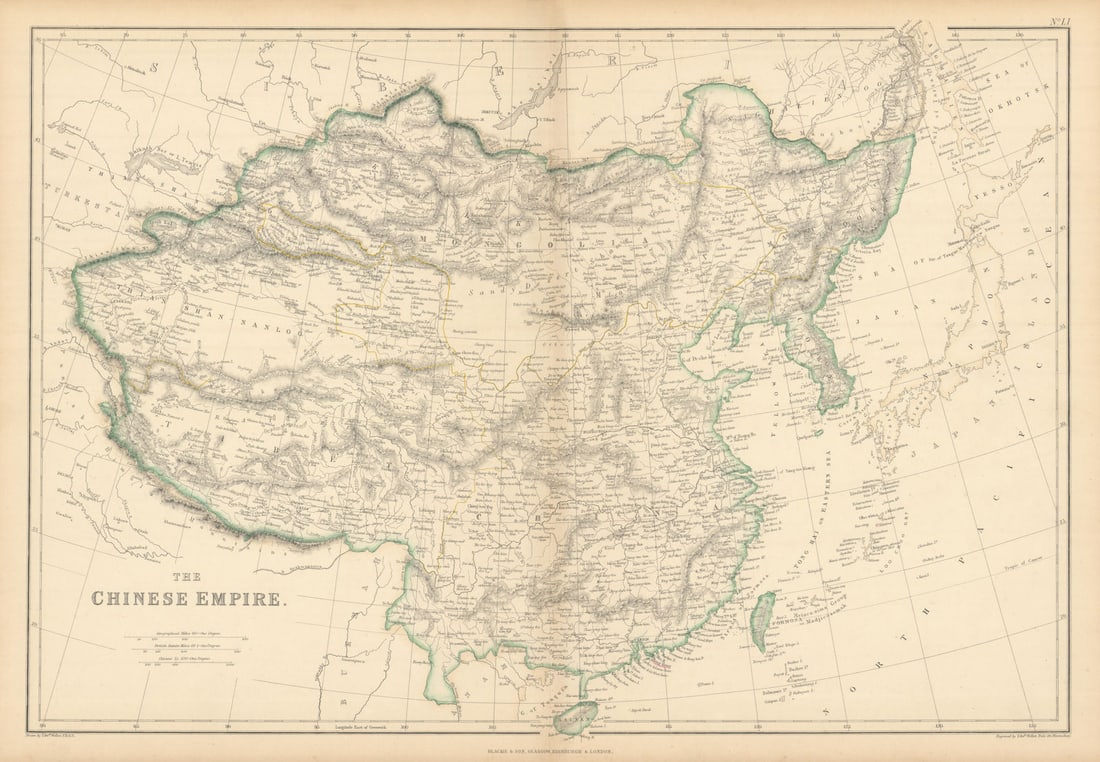 The Chinese Empire by Edward Weller. China, Mongolia, Tibet & Korea 1859 map: Title: The Chinese Empire by Edward Weller. China, Mongolia, Tibet & Korea 1859 map Description: The Chinese Empire' by Weller, Edward. Published 1859. Antique engraved atlas map with original hand co