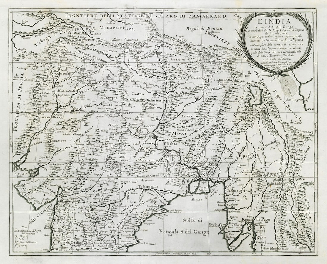 L'India di quà e di la dal Gange. South Asia. DE ROSSI / CANTELLI 1683 old map (1 of 1)