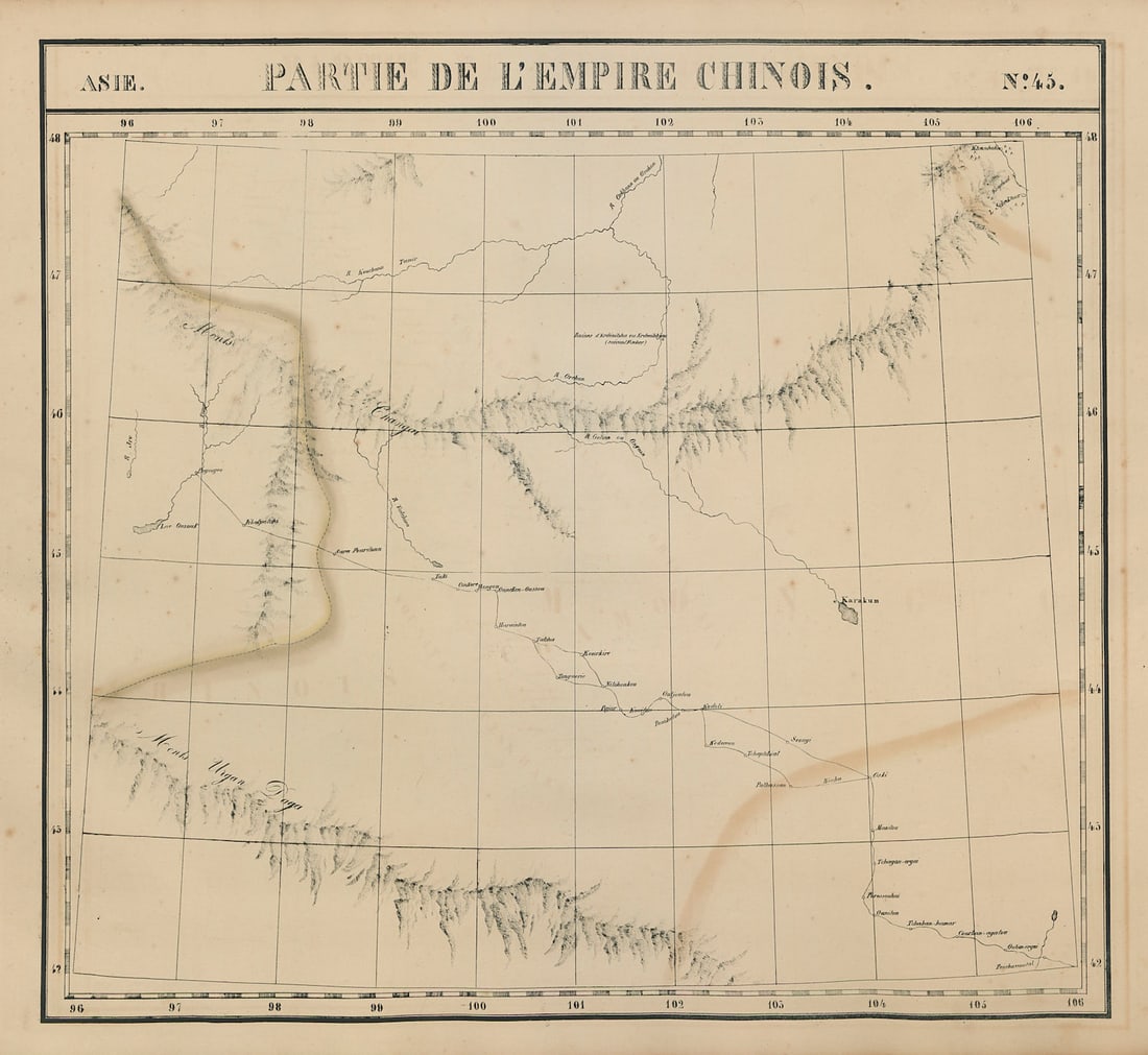 Asie. Empire Chinois #45 Southern Mongolia. Gobi desert. VANDERMAELEN 1827 map: Title: Asie. Empire Chinois #45 Southern Mongolia. Gobi desert. VANDERMAELEN 1827 map Description: Asie - Partie de l'Empire Chinois - No. 45'. Southern Mongolia including part of the Gobi desert . Ph