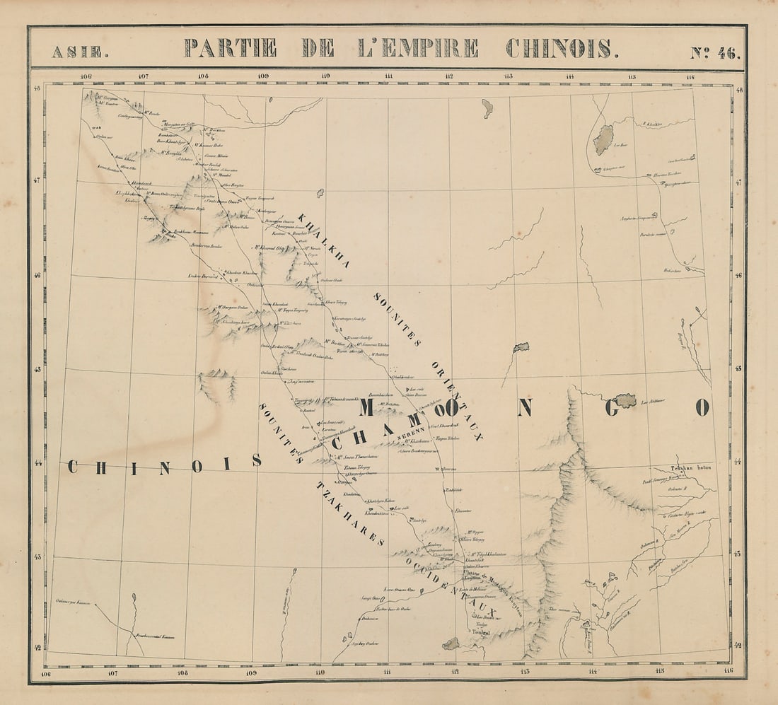 Asie. Empire Chinois #46 China Mongolia/Inner Mongolia. VANDERMAELEN 1827 map: Title: Asie. Empire Chinois #46 China Mongolia/Inner Mongolia. VANDERMAELEN 1827 map Description: Asie - Partie de l'Empire Chinois - No. 46'. Eastern Mongolia and central Inner Mongolia . Philippe Ma
