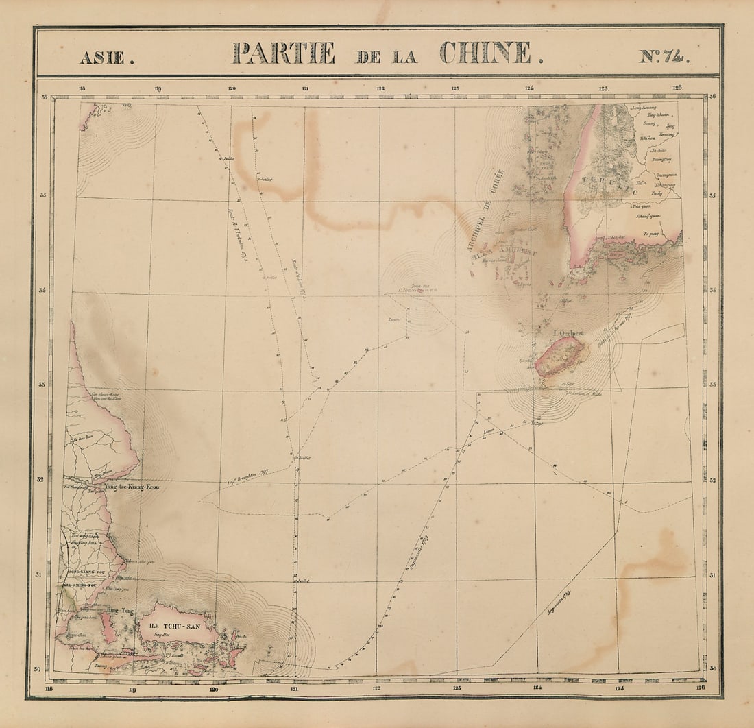 Asie. Chine #74 China Jiangsu Zhejiang. SW Korea. VANDERMAELEN 1827 old map: Title: Asie. Chine #74 China Jiangsu Zhejiang. SW Korea. VANDERMAELEN 1827 old map Description: Asie - Partie de la Chine - No. 74'. Part of the coast of Jiangsu & Zhejiang from Zhoushan island to