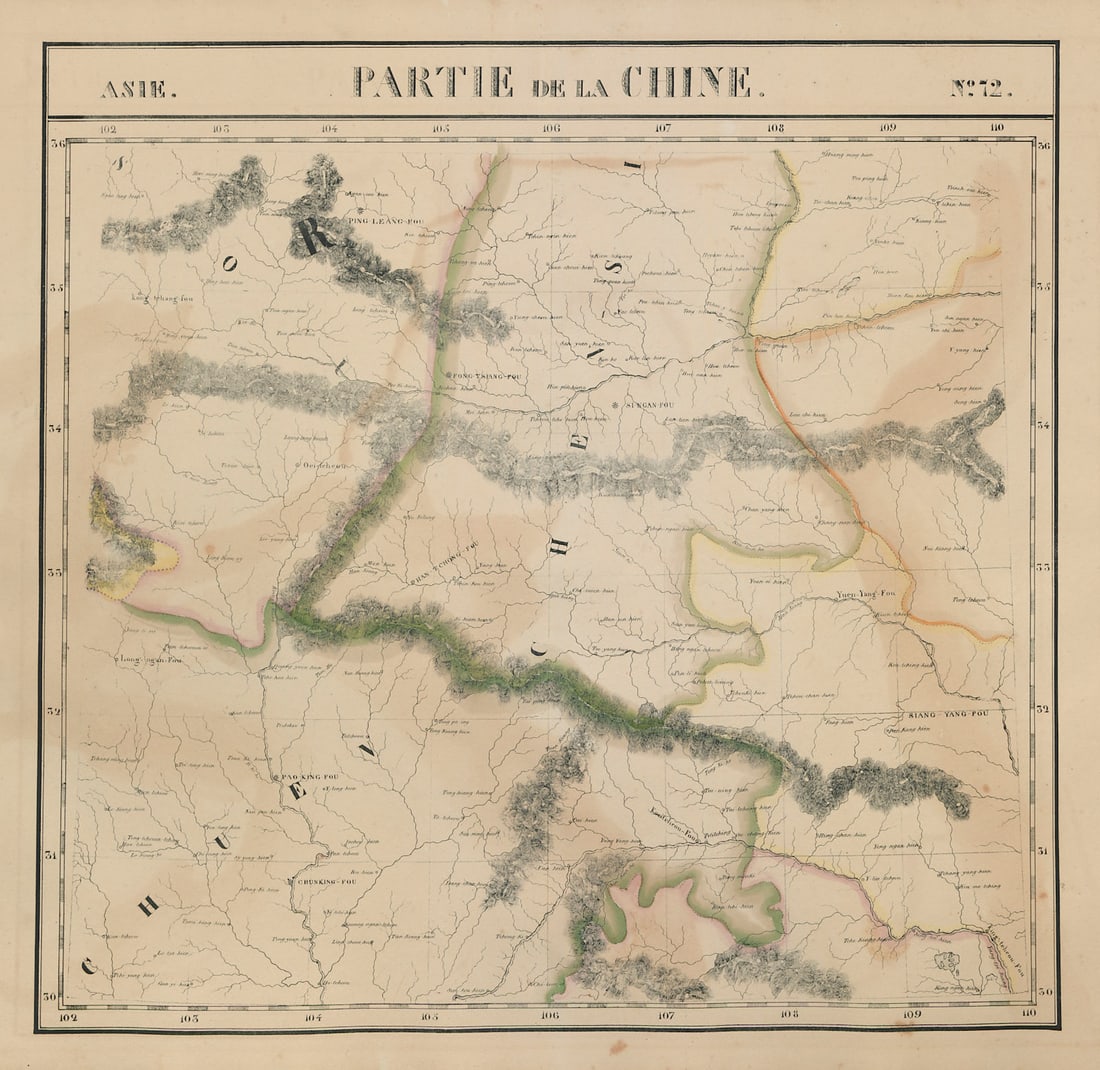 Asie. Chine #72 China Heinan Hubei Gansu Sichuan Shaanxi. VANDERMAELEN 1827 map: Title: Asie. Chine #72 China Heinan Hubei Gansu Sichuan Shaanxi. VANDERMAELEN 1827 map Description: Asie - Partie de la Chine - No. 72'. Western Heinan & Hubei, south-eastern Gansu, eastern Sichua