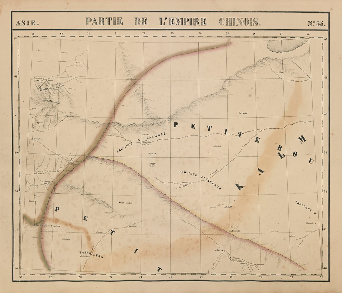 Asie. Empire Chinois #55 Tajikistan Uzbekistan Kyrgyzstan. VANDERMAELEN 1827 map: Title: Asie. Empire Chinois #55 Tajikistan Uzbekistan Kyrgyzstan. VANDERMAELEN 1827 map Description: Asie - Partie de l'Empire Chinois - No. 55'. Part of central Asia: Western Xinjiang, eastern Tajiki