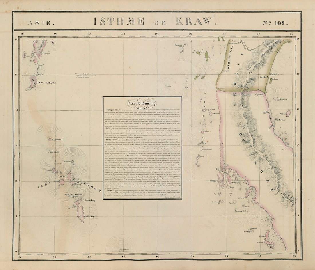 Asie. Isthme de Kraw #109 Thailand Phuket Burma Nicobar VANDERMAELEN 1827 map: Title: Asie. Isthme de Kraw #109 Thailand Phuket Burma Nicobar VANDERMAELEN 1827 map Description: Asie - Isthme de Kraw [Iles Andaman] - No. 109. The Kra Isthmus in northern Thailand (including Phuket