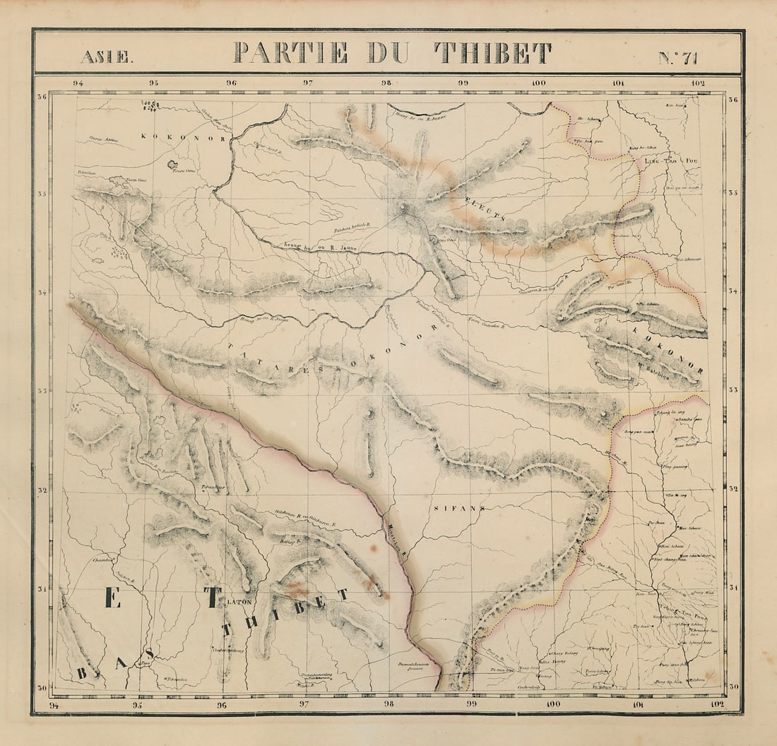 Asie. Thibet #71 Gansu Sichuan Qinghai Tibet China. VANDERMAELEN 1827 old map: Title: Asie. Thibet #71 Gansu Sichuan Qinghai Tibet China. VANDERMAELEN 1827 old map Description: Asie - Partie du Thibet - No. 71'. South-western Gansu, northern Sichuan, south-eastern Qinghai, easte