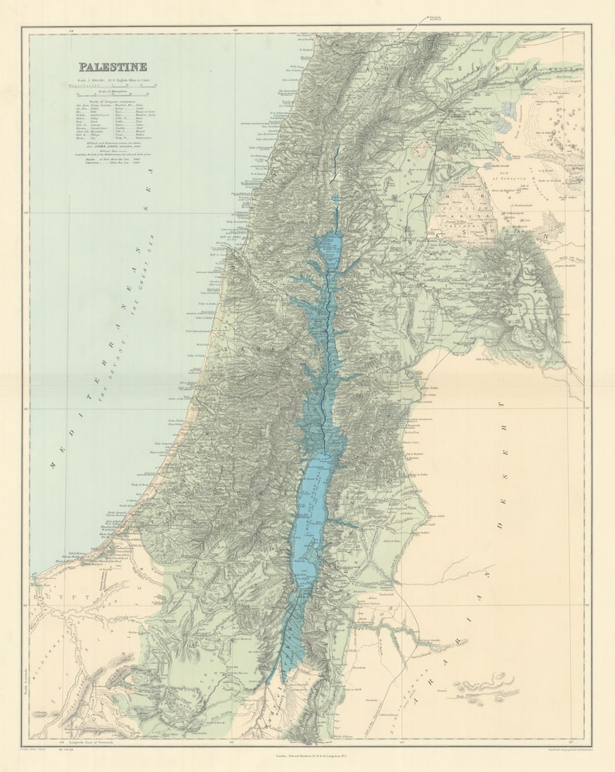 Palestine Holy Land Israel. Biblical & historical names. STANFORD 1904 old map: Title: Palestine Holy Land Israel. Biblical & historical names. STANFORD 1904 old map Description: Palestine'. Stanford's Geographical Establishment. Published 1904. Large (folio) antique atlas map. S