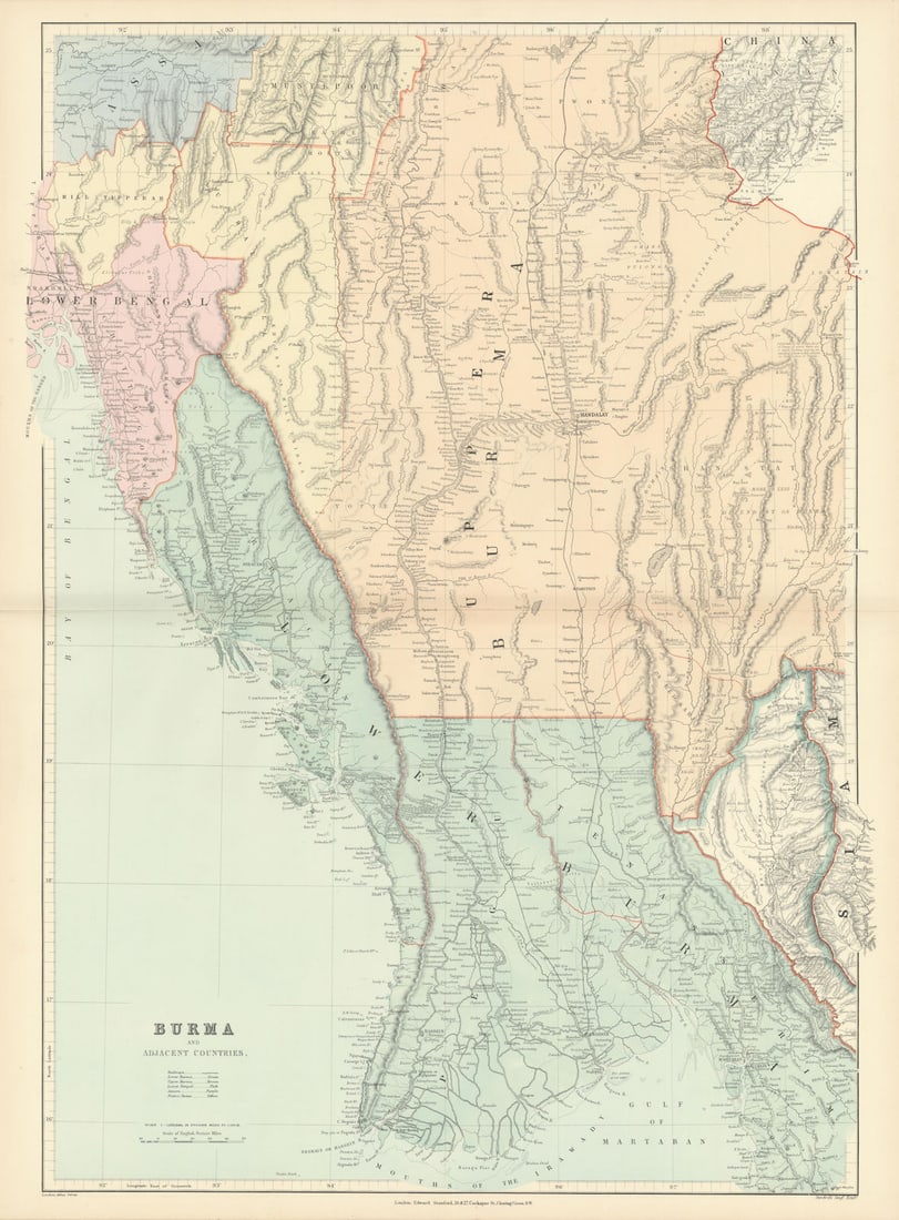 Burma & Adjacent Countries. Myanmar Bengal Assam. 75x54cm. STANFORD 1896 map (1 of 1)
