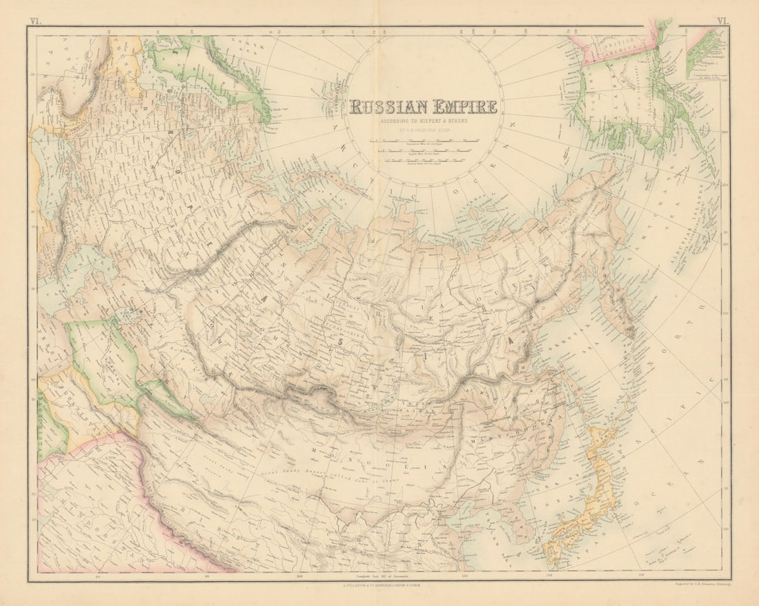 Russian Empire according to Kiepert. Siberia & Central Asia. FULLARTON c1863 map: Title: Russian Empire according to Kiepert. Siberia & Central Asia. FULLARTON c1863 map Description: Russian Empire'. From an undated atlas for which the internal evidence of publication date is incon