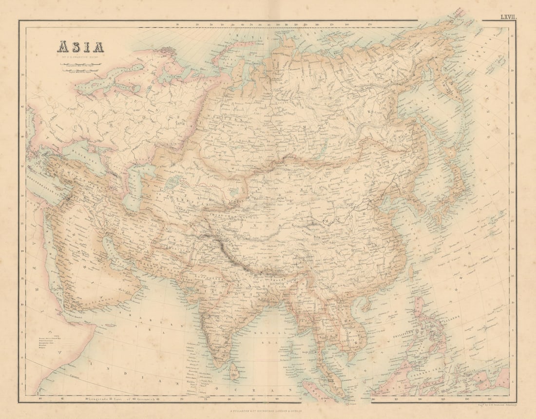 Asia. Great Wall of China. British India Indochina. Dubai. FULLARTON c1863 map: Title: Asia. Great Wall of China. British India Indochina. Dubai. FULLARTON c1863 map Description: Asia'. From an undated atlas for which the internal evidence of publication date is inconsistent: the