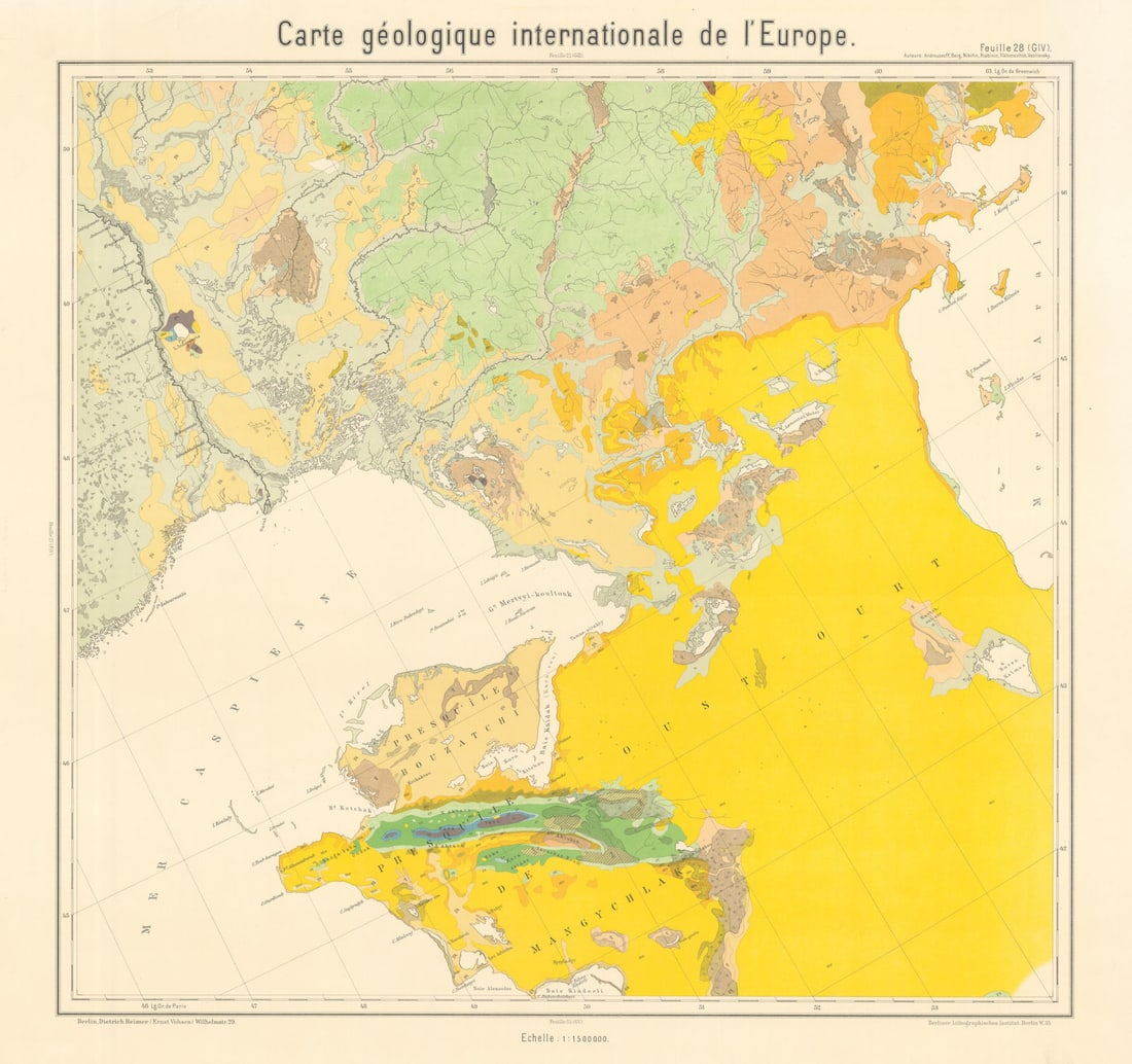 Geological map Northern Caspian Sea. Western Kazakhstan. BEYSCHLAG 1913: Title: Geological map Northern Caspian Sea. Western Kazakhstan. BEYSCHLAG 1913 Description: Carte géologique internationale de l'Europe - Feuille 28 (GIV) - [Northern Caspian Sea, western Kazakhs