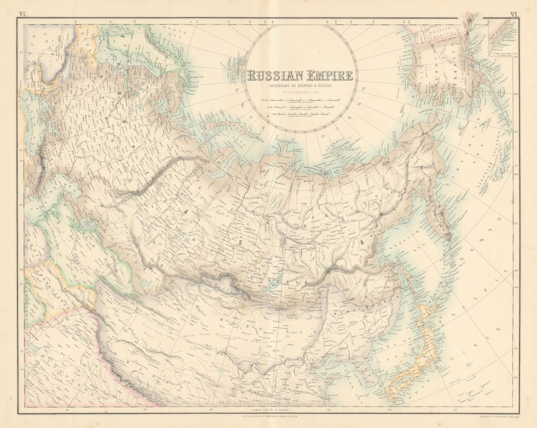 Russian Empire according to Kiepert. Siberia & Central Asia. FULLARTON c1863 map: Title: Russian Empire according to Kiepert. Siberia & Central Asia. FULLARTON c1863 map Description: Russian Empire'. From an undated atlas for which the internal evidence of publication date is incon