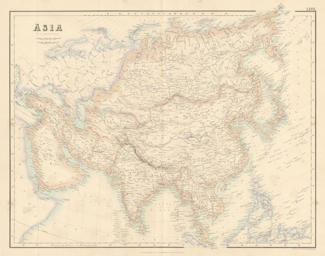Asia. Great Wall of China. British India Indochina. Dubai. FULLARTON c1863 map: Title: Asia. Great Wall of China. British India Indochina. Dubai. FULLARTON c1863 map Description: Asia'. From an undated atlas for which the internal evidence of publication date is inconsistent: the