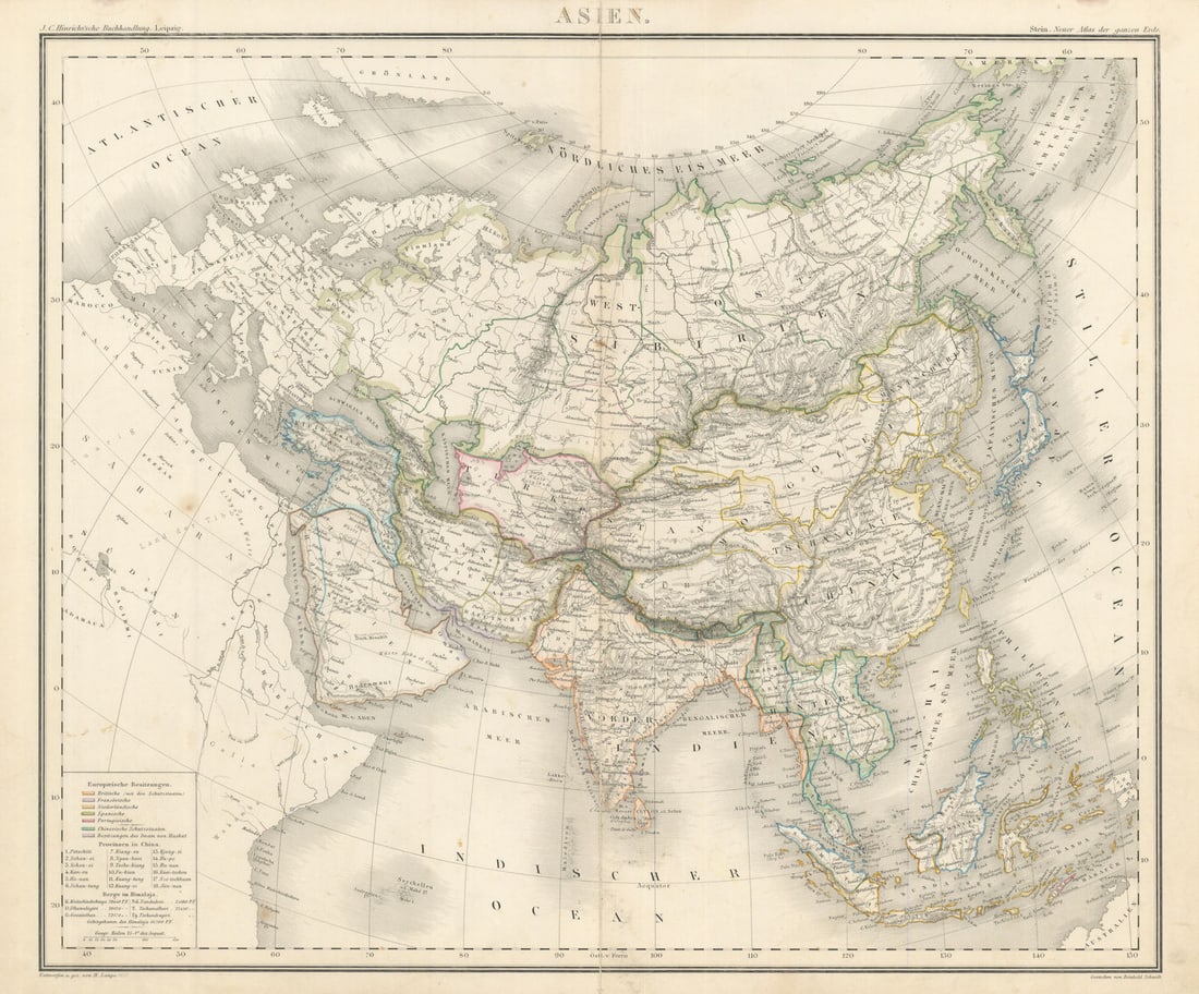 Asien. Asia. Sultanate of Oman in Persia & Pakistan. Stein/Lange 1858 old map: Title: Asien. Asia. Sultanate of Oman in Persia & Pakistan. Stein/Lange 1858 old map Description: Asien [Asia]. The map indicates the extent of the "Possessions of the Imam of Muscat, the Sultanate of