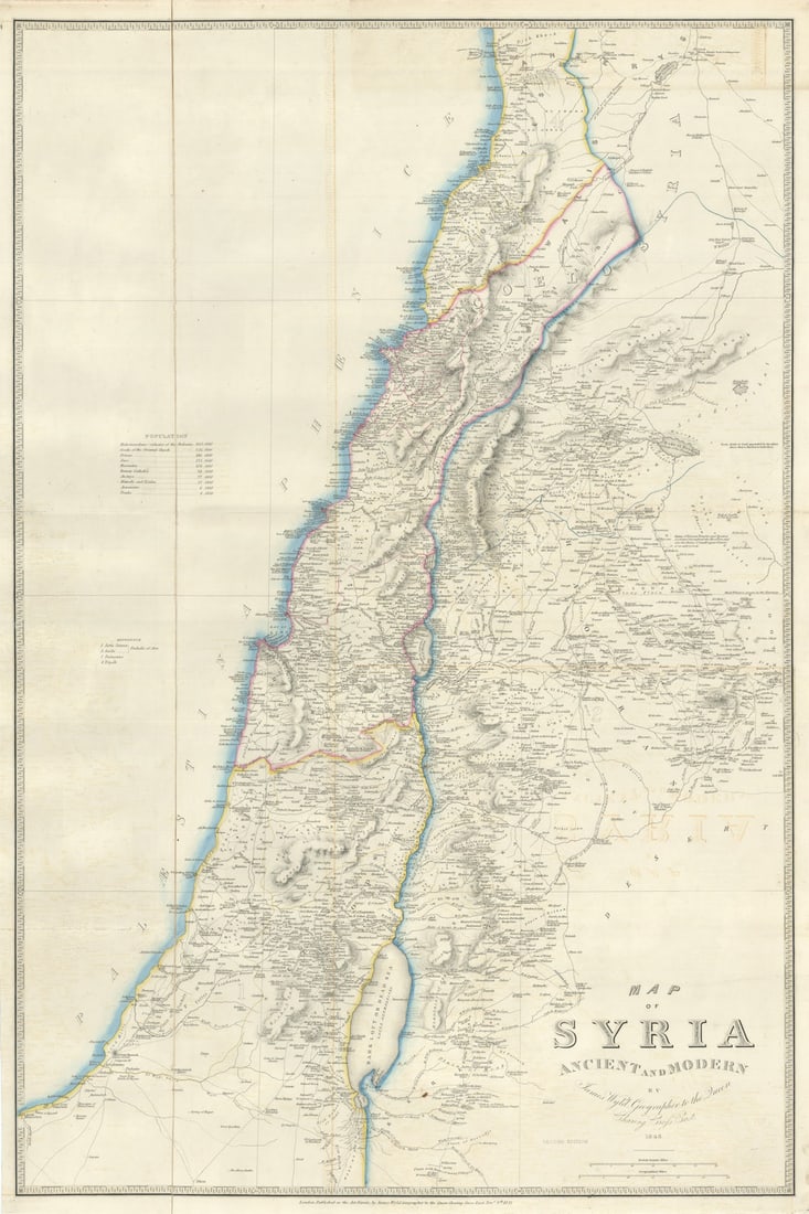 Map of Syria, Ancient & Modern by James Wyld. Israel Palestine Lebanon 1843: Title: Map of Syria, Ancient & Modern by James Wyld. Israel Palestine Lebanon 1843 Description: Map of Syria, Ancient and Modern' by Wyld, James. Published 1843 [dated]. Large folio decorative hand co