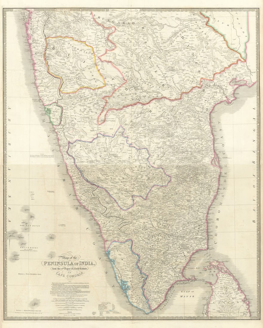 Map of the Peninsula of India from the 19th degree… Wyld. 2 sheets 1842: Title: Map of the Peninsula of India from the 19th degree… Wyld. 2 sheets 1842 Description: Map of the Peninsula of India, from the 19th Degree of North Latitude to Cape Comorin' by Wyld, James.