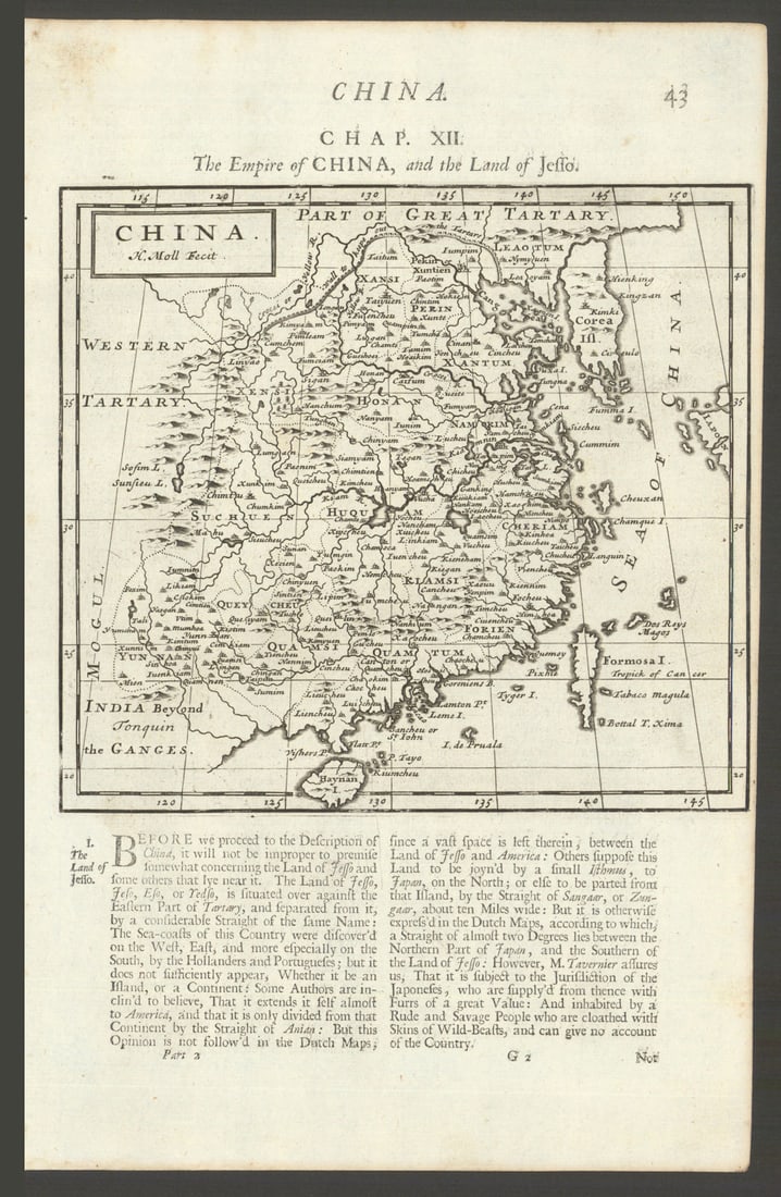 China. Great Wall. Insular Korea. "Lamton" Lantau Hong Kong. MOLL 1701 old map: Title: China. Great Wall. Insular Korea. "Lamton" Lantau Hong Kong. MOLL 1701 old map Description: China'. Curiously, the Korean peninsular is shown as an island. The Great Wall is prominently marked 