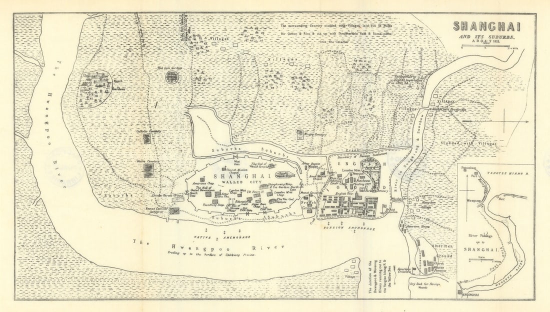City plan of Shanghai & its suburbs about 1853 by William Charles Milne 1921 map: Title: City plan of Shanghai & its suburbs about 1853 by William Charles Milne 1921 map Description: Shanghai and its suburbs, about 1853'. After the earlier map by William Charles Milne. Published 19