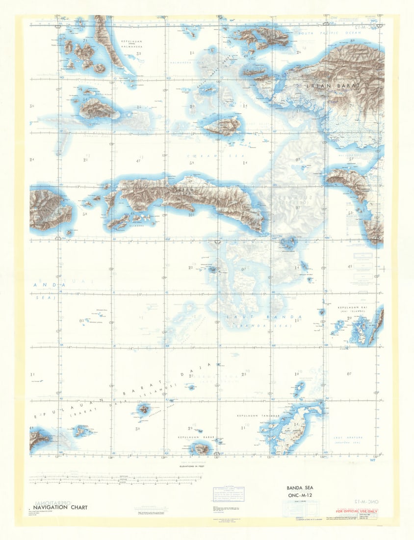 USAF Cold War silk escape/evasion map—ONC-M-12—Maluku—Sulawesi—Banda Sea: Title: USAF Cold War silk escape/evasion map—ONC-M-12—Maluku—Sulawesi—Banda Sea 1969 Description: ONC-M-12 — Operational Navigation Chart— scale 1:1,000,000—