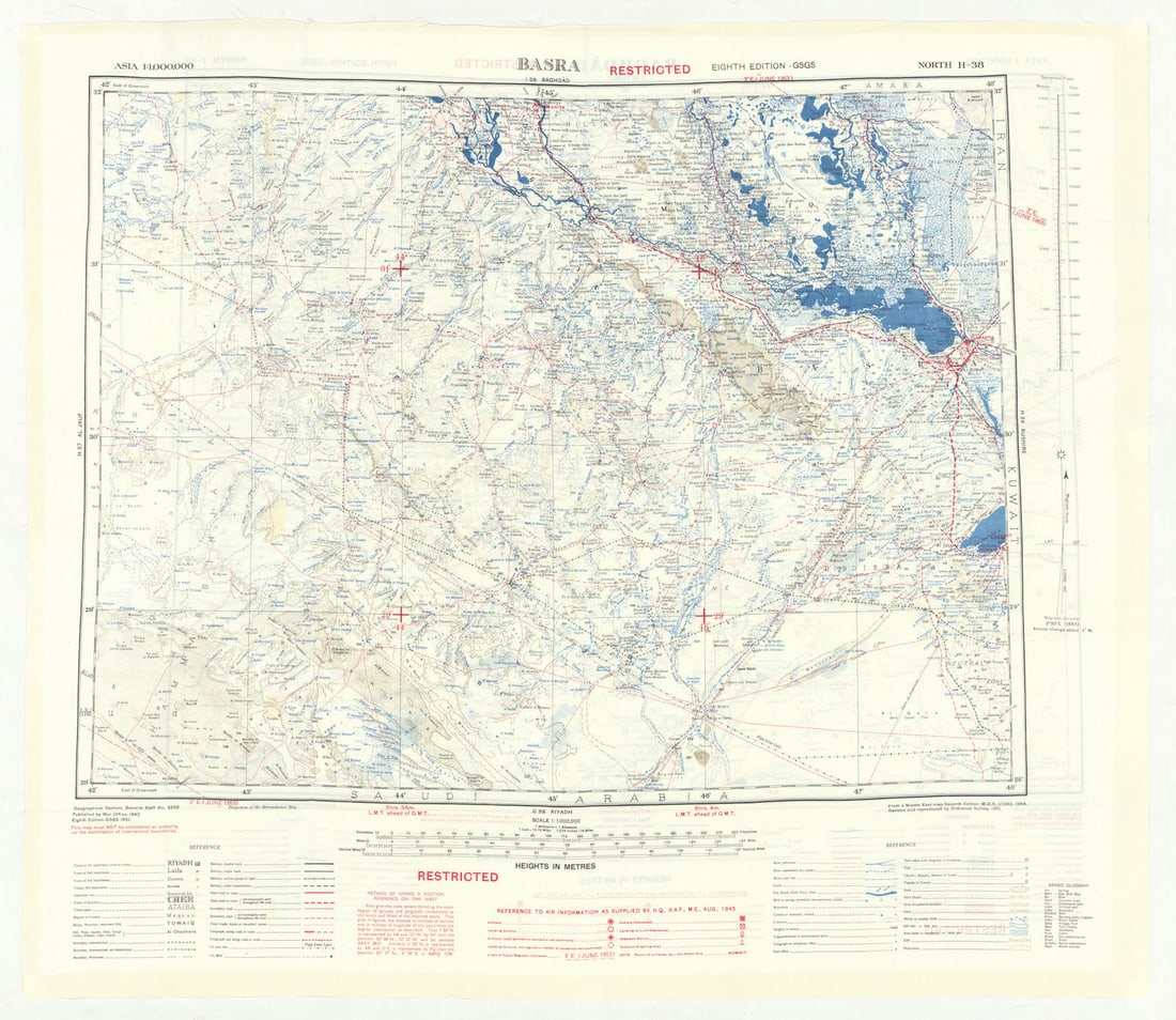GSGS Restricted Cold War silk escape/evasion map—N-H-38—Basra—Baghdad—Iraq (1 of 1)