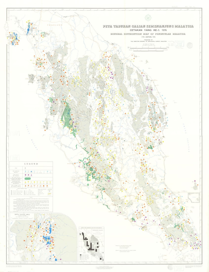 Mineral Distribution Map of Peninsular Malaysia—Rajah, S. Senathi—2 sheets 1976: Title: Mineral Distribution Map of Peninsular Malaysia—Rajah, S. Senathi—2 sheets 1976 Description: Peta Taburan Galian Semenanjung Malaysia—Mineral Distribution Map of Peninsular Ma
