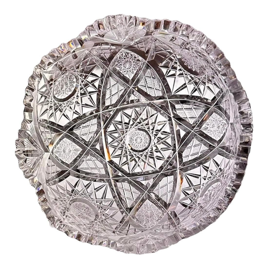 Antique Libbey Glass Company Sultana American Brilliant Period Cut Glass Bowl: You are viewing a stunning American Brilliant Period serving bowl. Beautiful cut work with hobstars, fans and dual set of quadruple interlocking ellipticals. Heavy. clear, and sparkles brilliantly