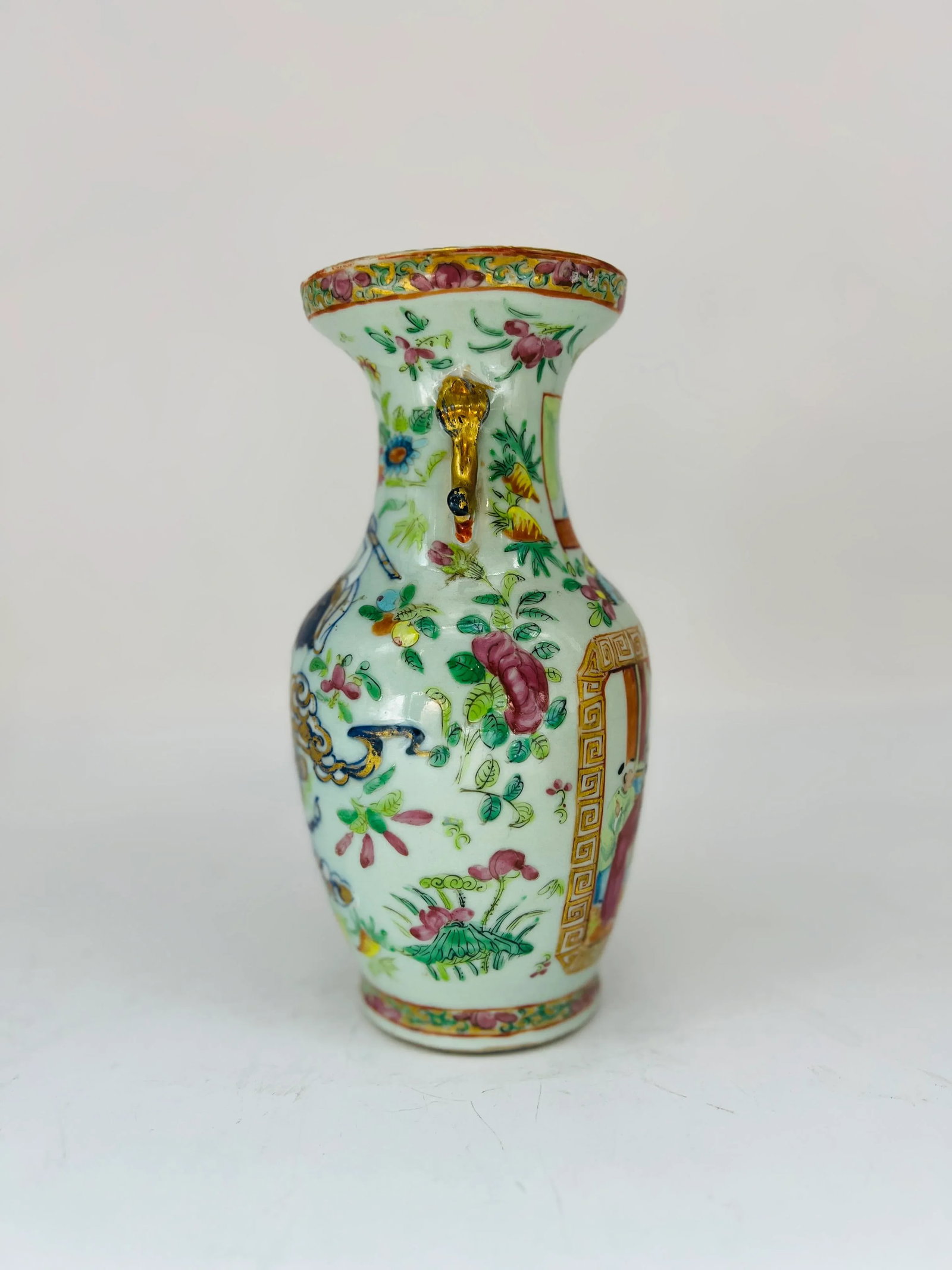 Unusual 19th Century Chinese Famille Rose Medallion Celadon Base Vase - 3