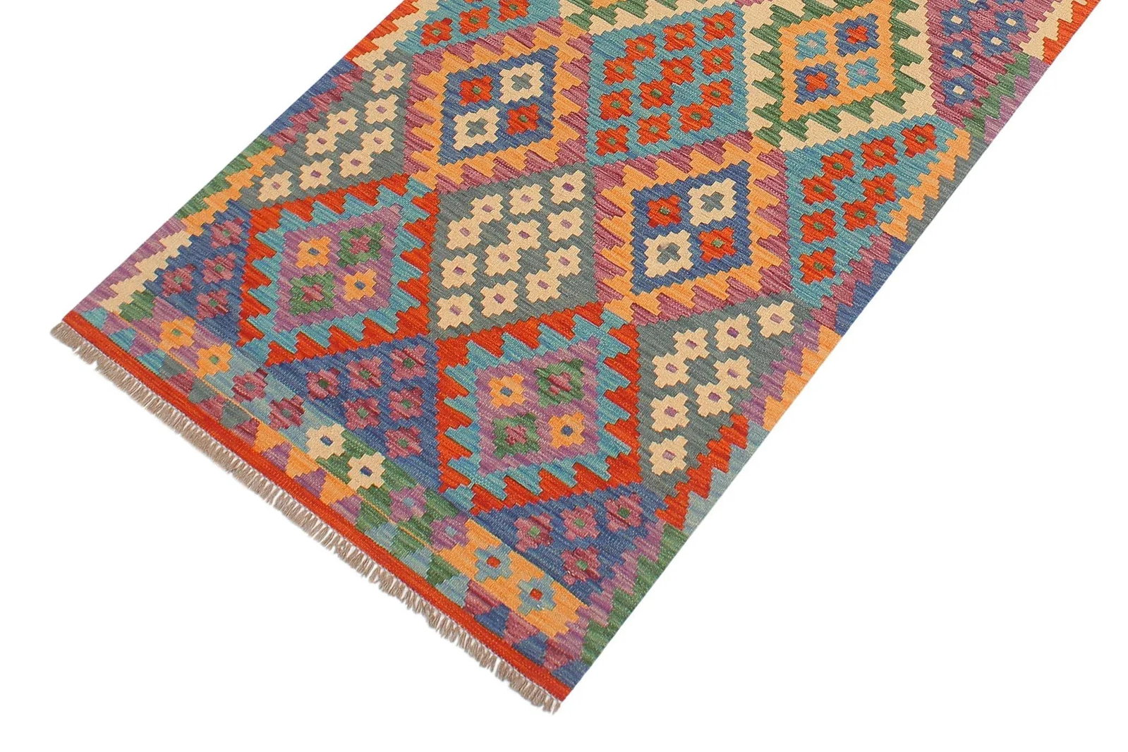 Caucasian Kilim Blue Rust Hand Woven Rug - 2'11" X 9'9" - 3
