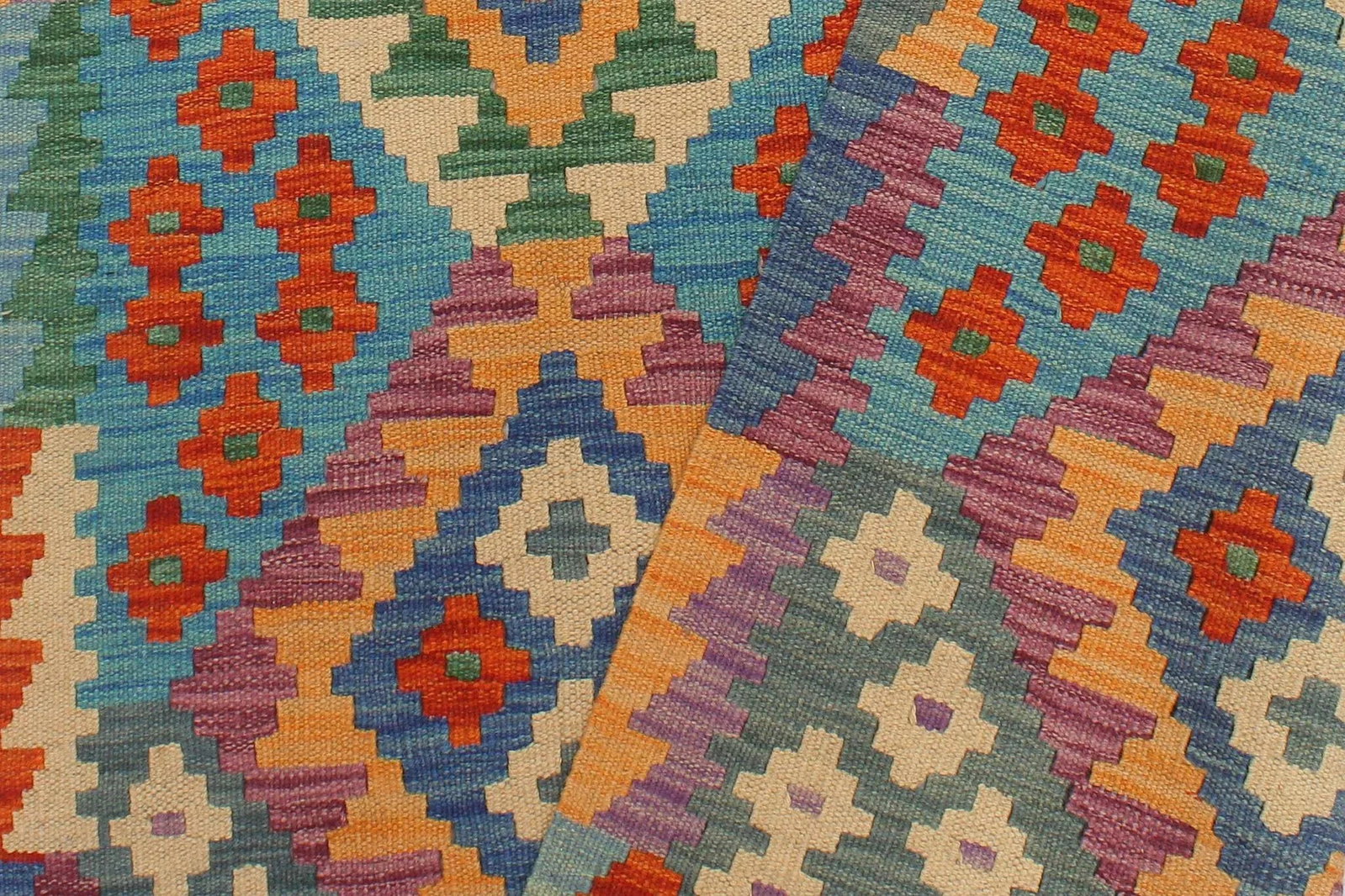 Caucasian Kilim Blue Rust Hand Woven Rug - 2'11" X 9'9" - 4