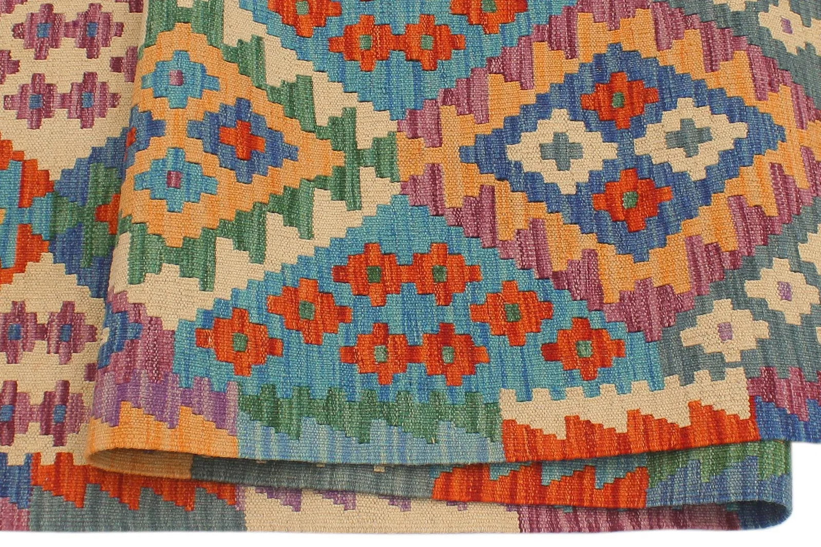 Caucasian Kilim Blue Rust Hand Woven Rug - 2'11" X 9'9" - 5