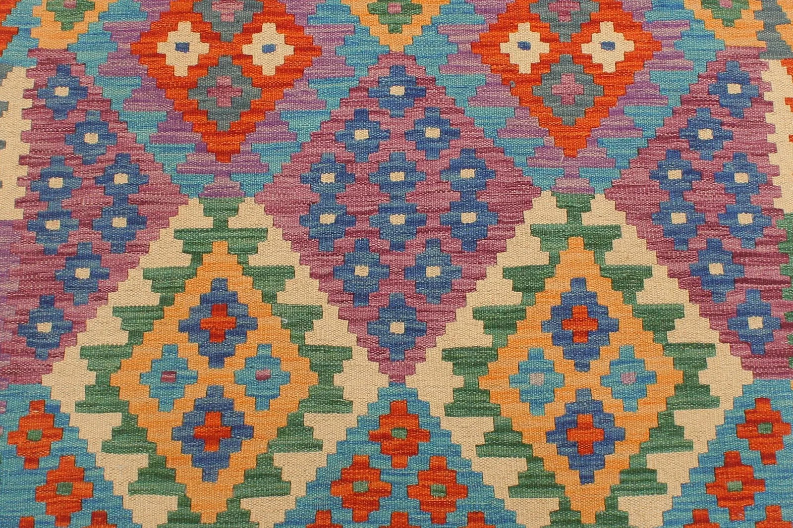 Caucasian Kilim Blue Rust Hand Woven Rug - 2'11" X 9'9" - 6
