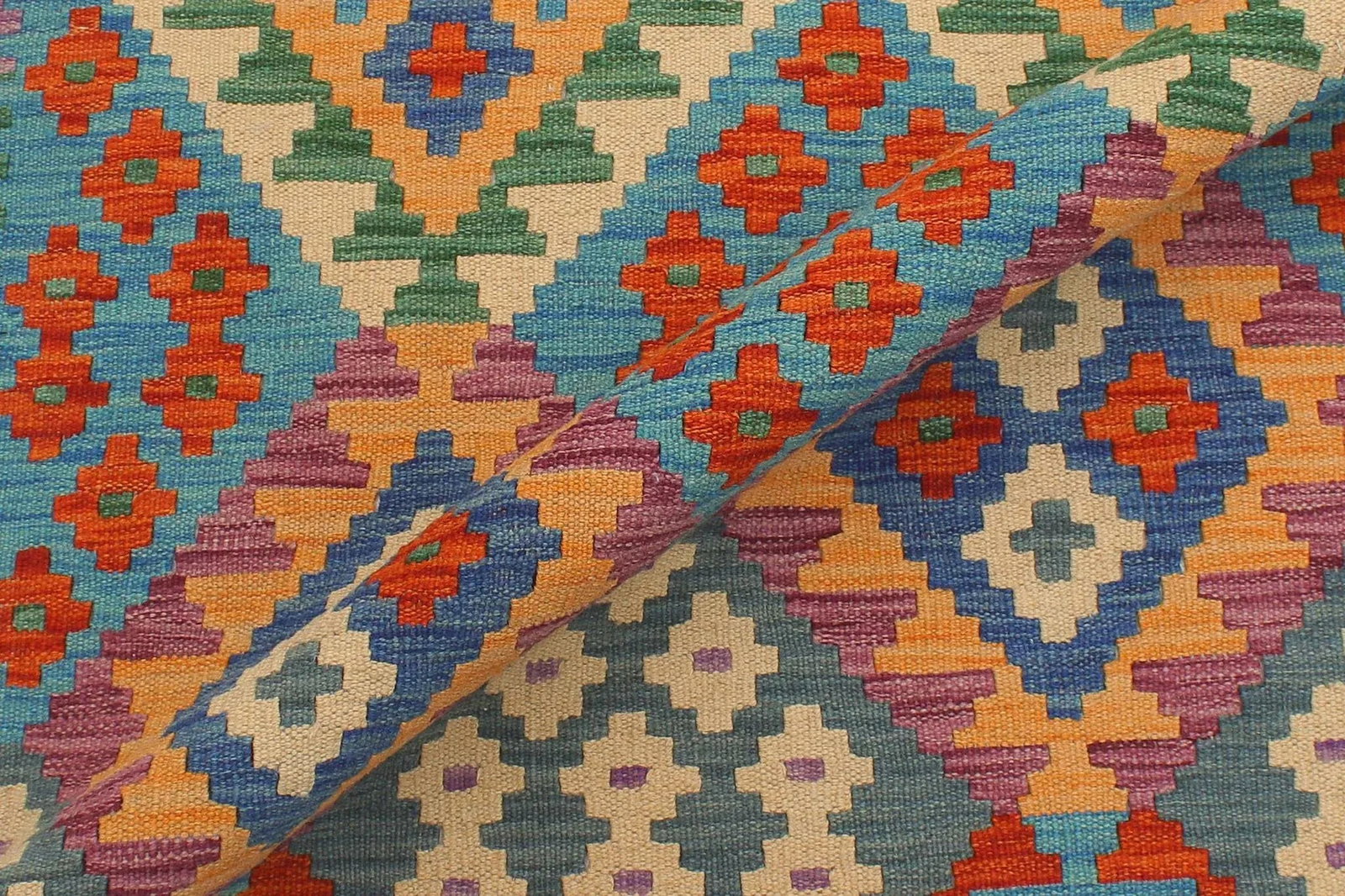 Caucasian Kilim Blue Rust Hand Woven Rug - 2'11" X 9'9" - 7