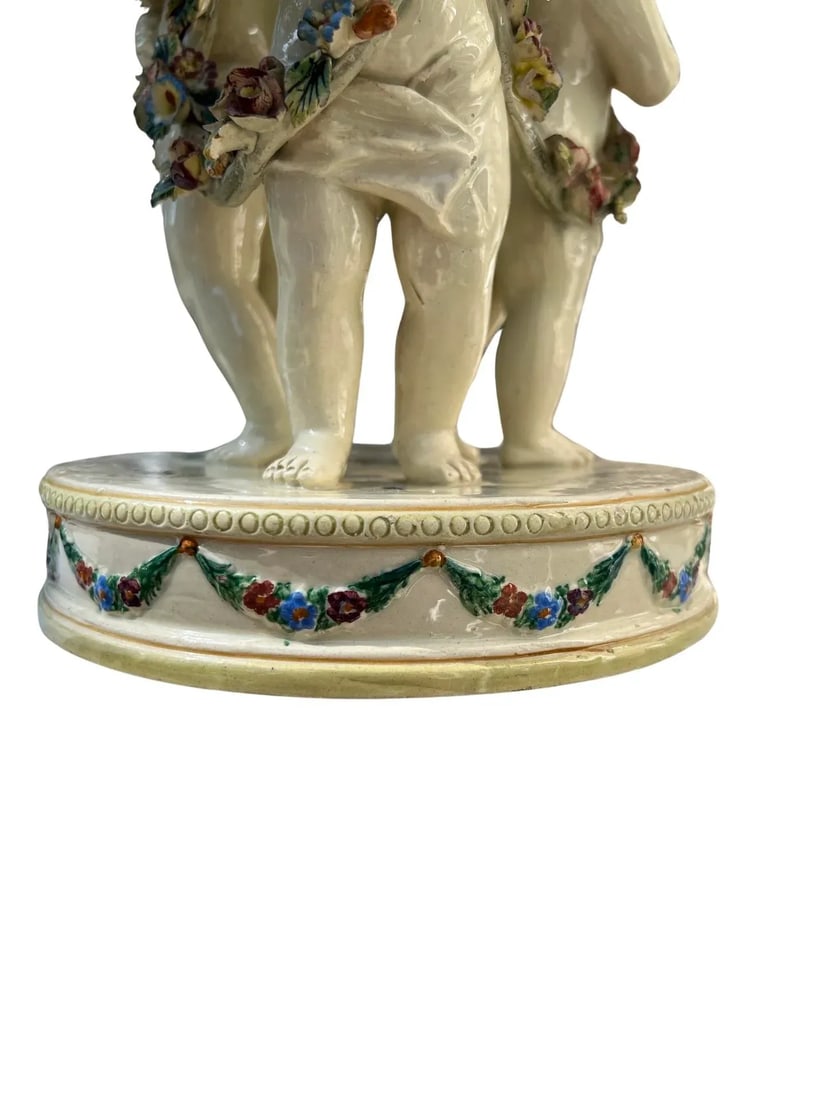 19th Century French Tin Glazed Creamware Centerpiece Adorned With Putti Supports - 3