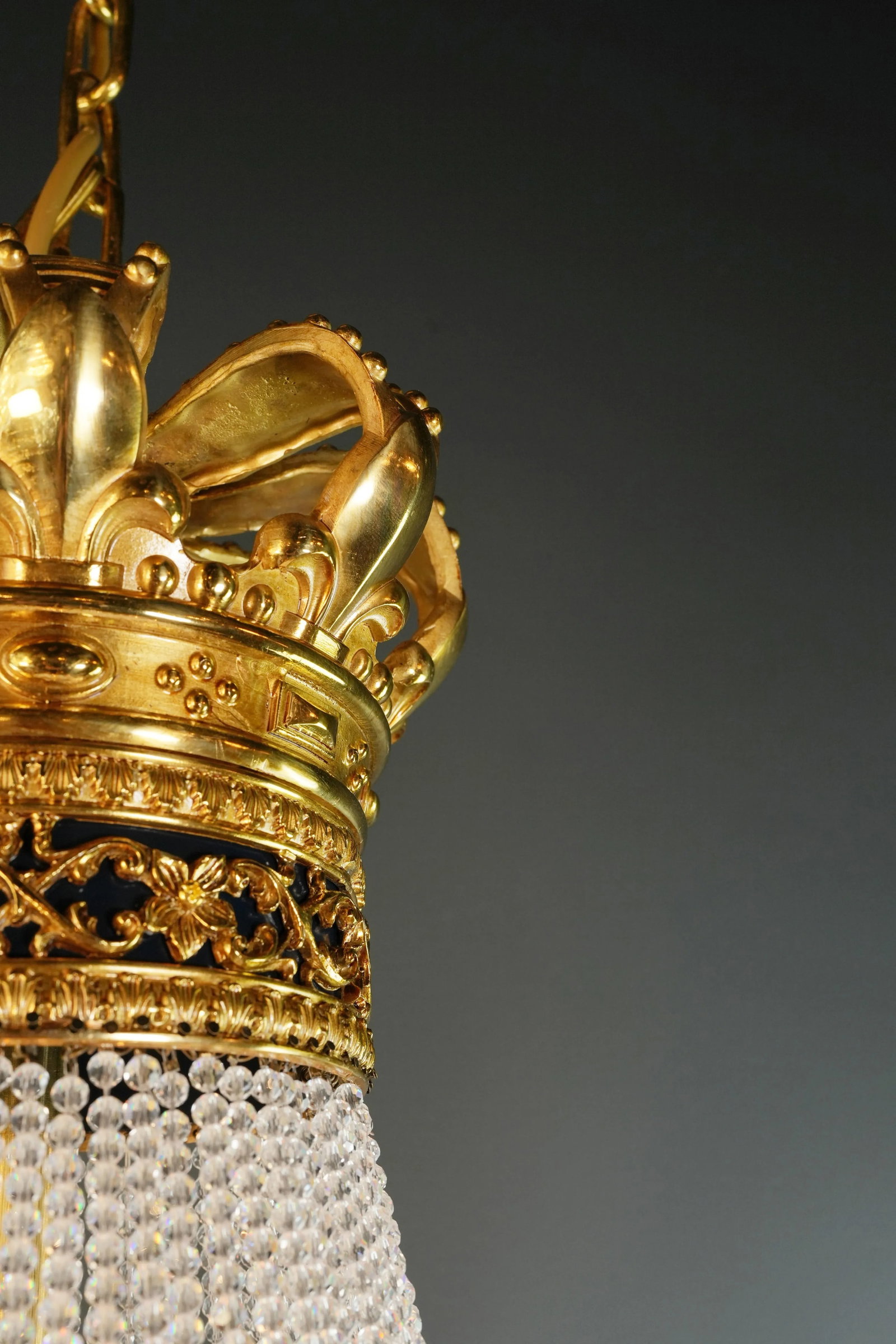 21st Century Baroque Brass Empire Chandelier Rock Crystal Lustre Lamp Antique Gold Swan - 11