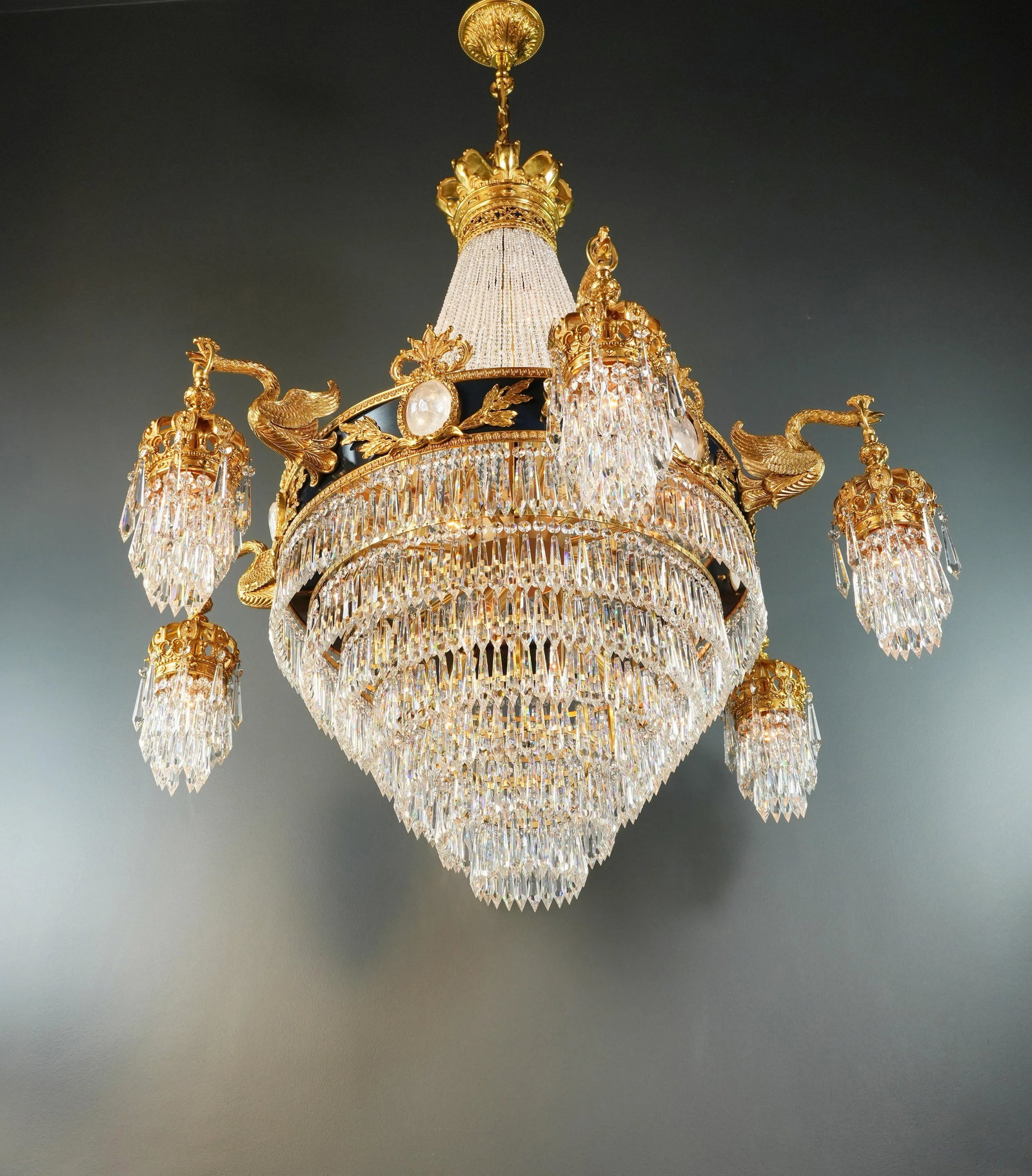 21st Century Baroque Brass Empire Chandelier Rock Crystal Lustre Lamp Antique Gold Swan - 5