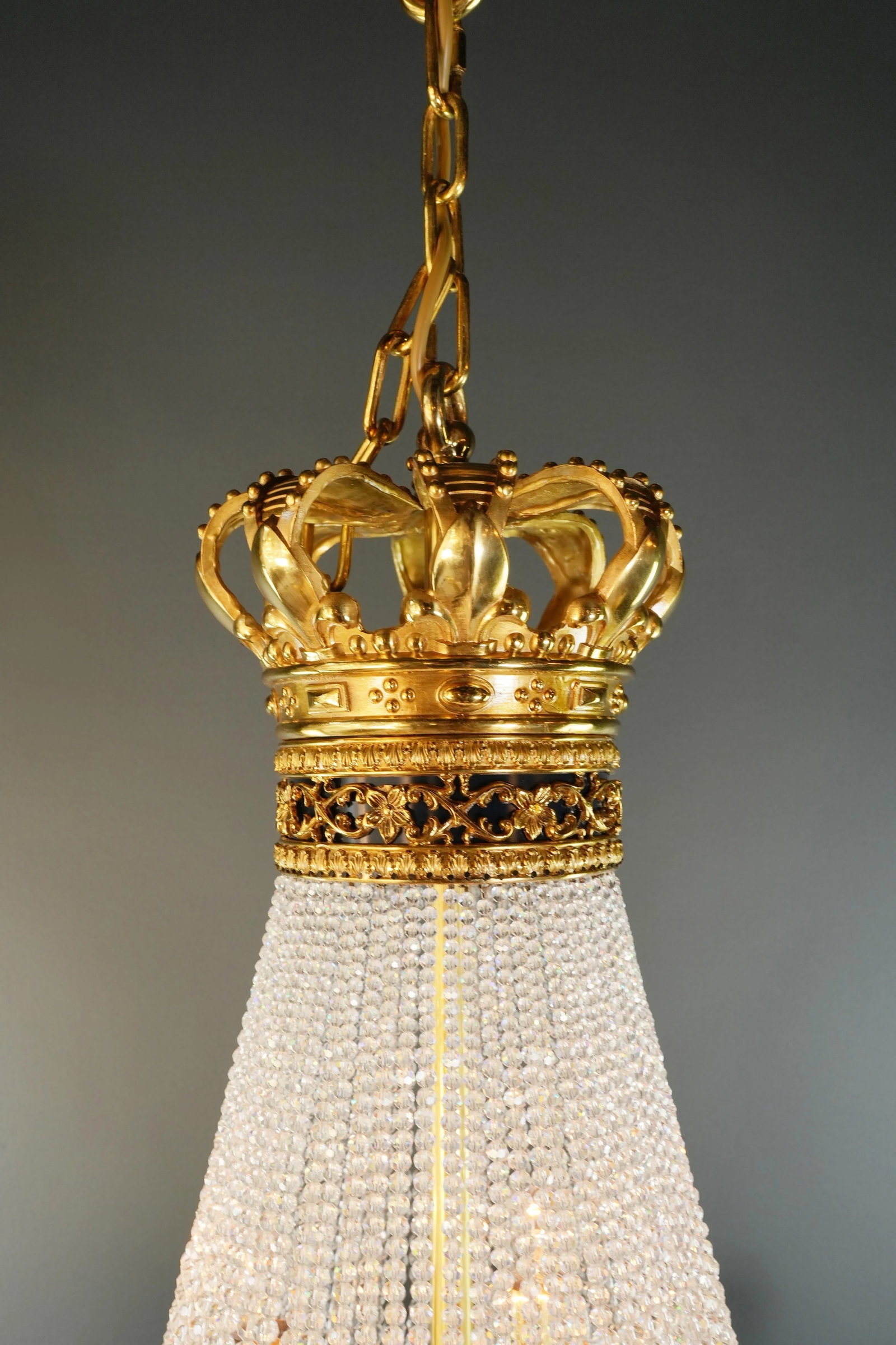 21st Century Baroque Brass Empire Chandelier Rock Crystal Lustre Lamp Antique Gold Swan - 7
