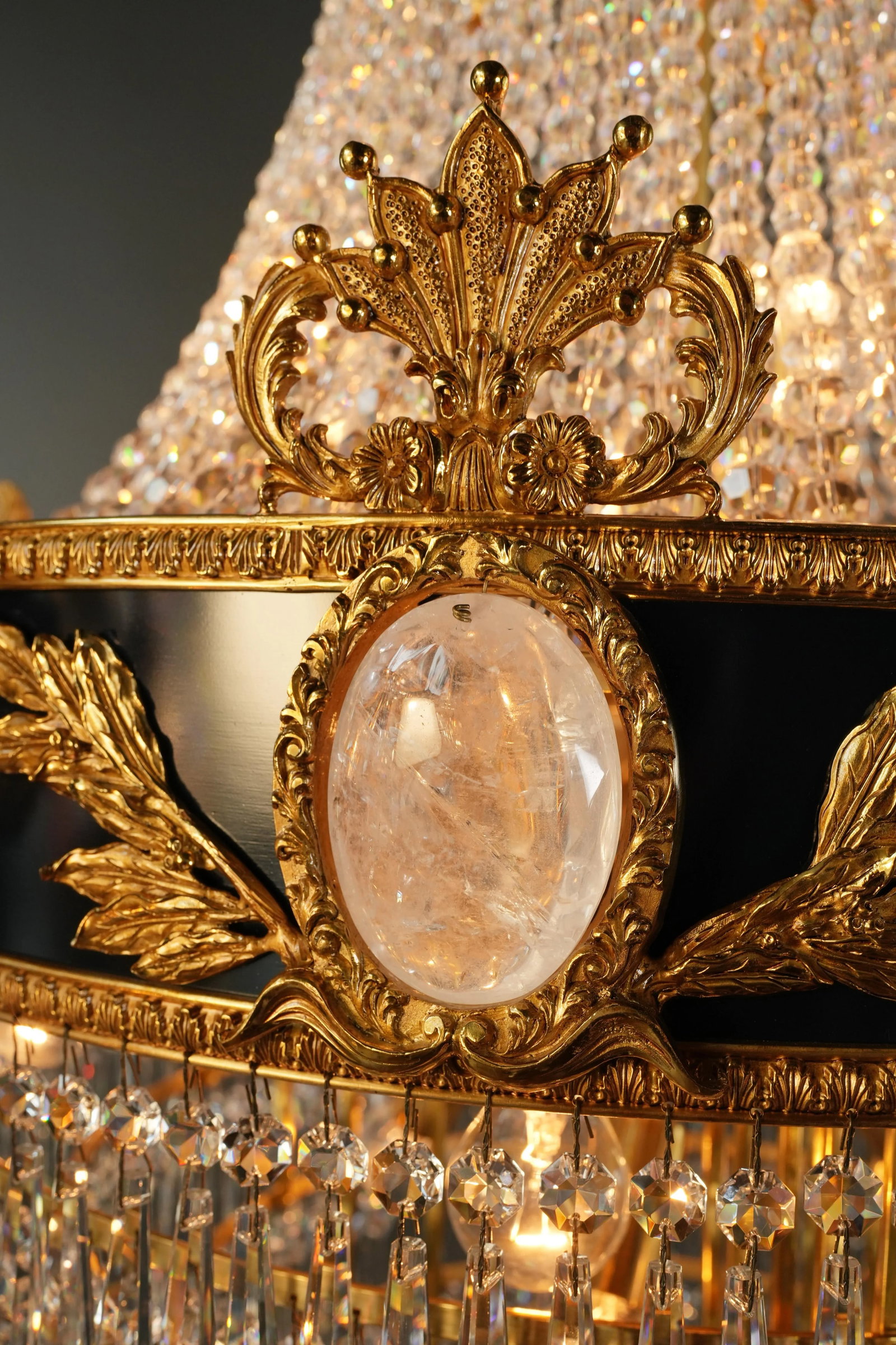 21st Century Baroque Brass Empire Chandelier Rock Crystal Lustre Lamp Antique Gold Swan - 8