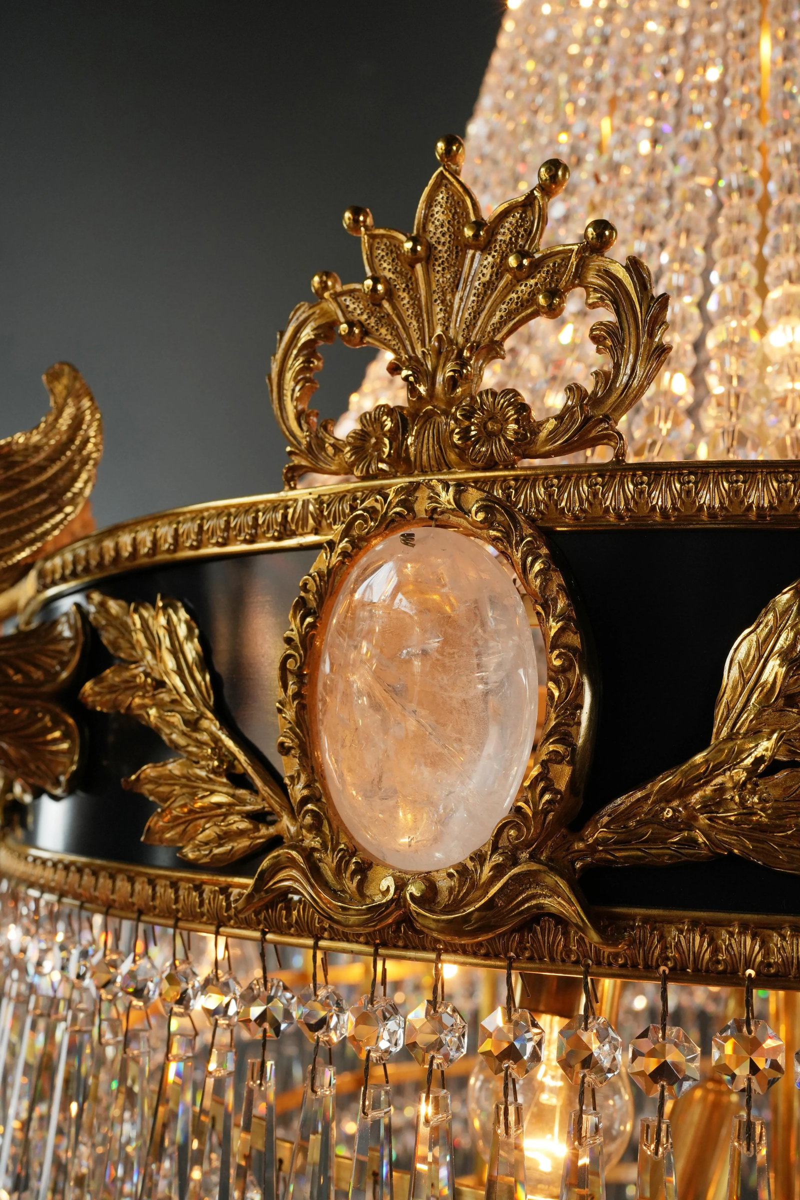 21st Century Baroque Brass Empire Chandelier Rock Crystal Lustre Lamp Antique Gold Swan - 9