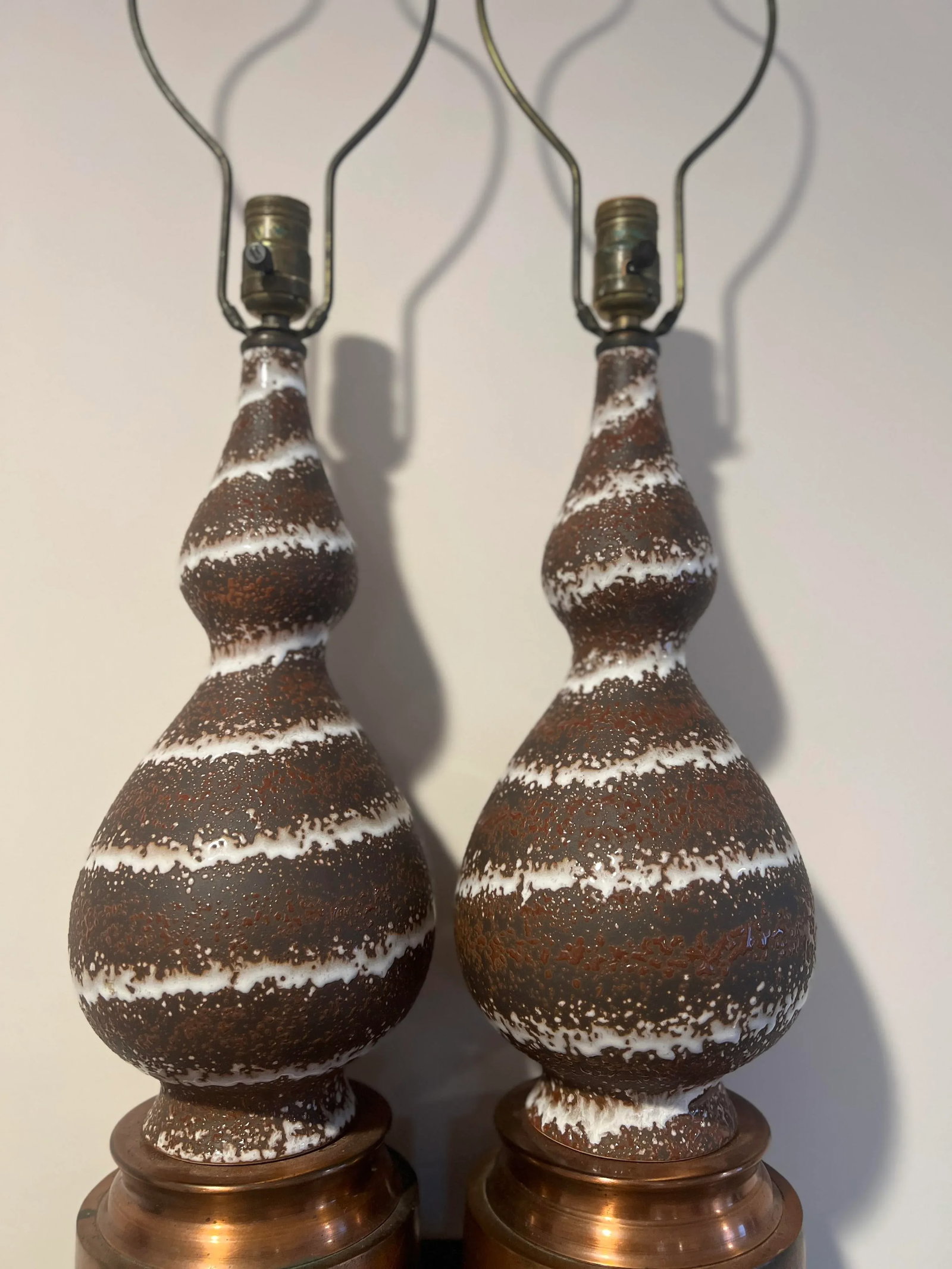 Pair, Joseph Francis Von Tury French Volcanic Glaze Pottery Lamps C. 1960s - 2