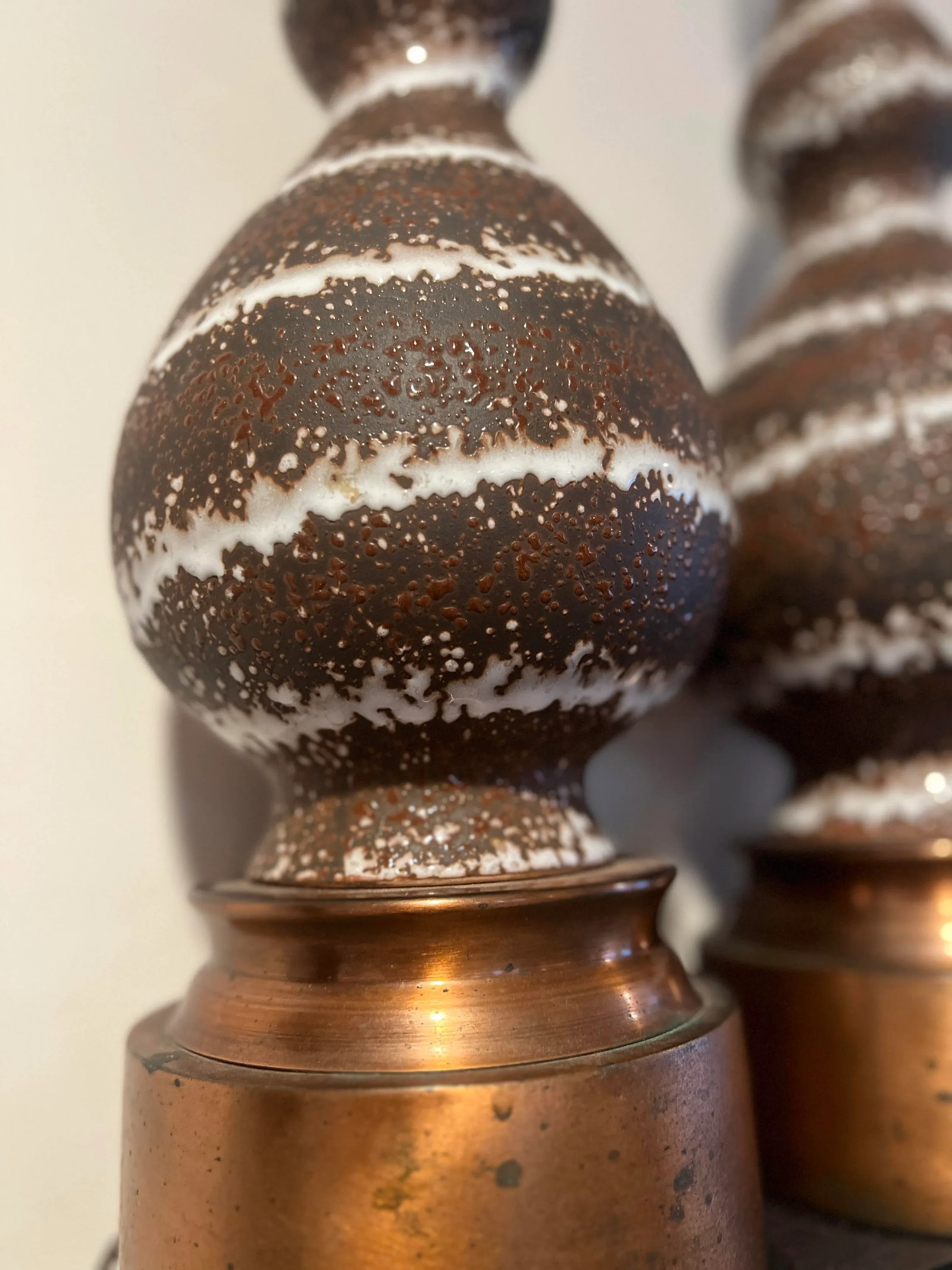 Pair, Joseph Francis Von Tury French Volcanic Glaze Pottery Lamps C. 1960s - 5